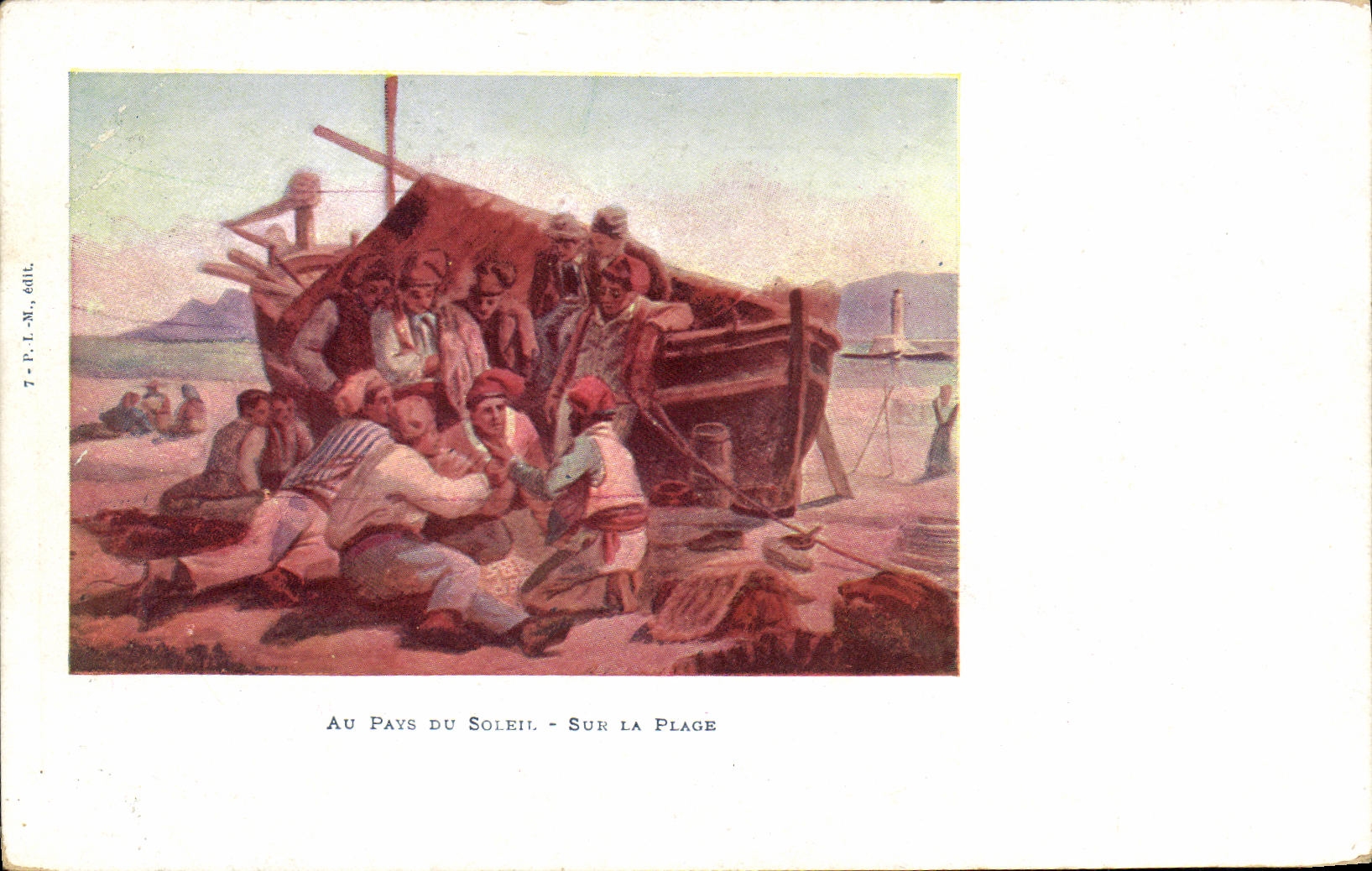 VINTAGE POSTCARD With the paus of the sun On the beach