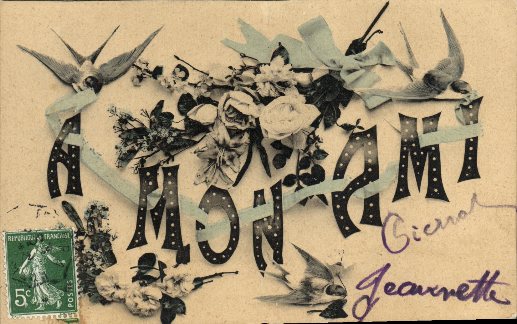 CPA Fleurs A mon a ami pierrot Jeannnett