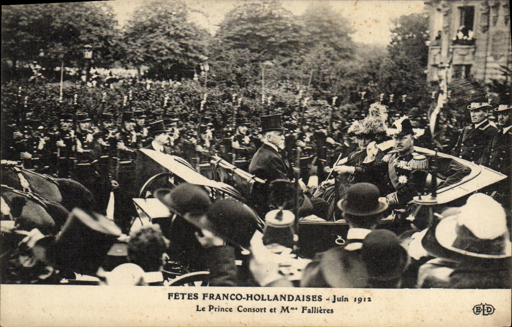 VENDIMIA POSTAL festivales principe holandes libre consorte y el mismo Fallieres de junio de 1912