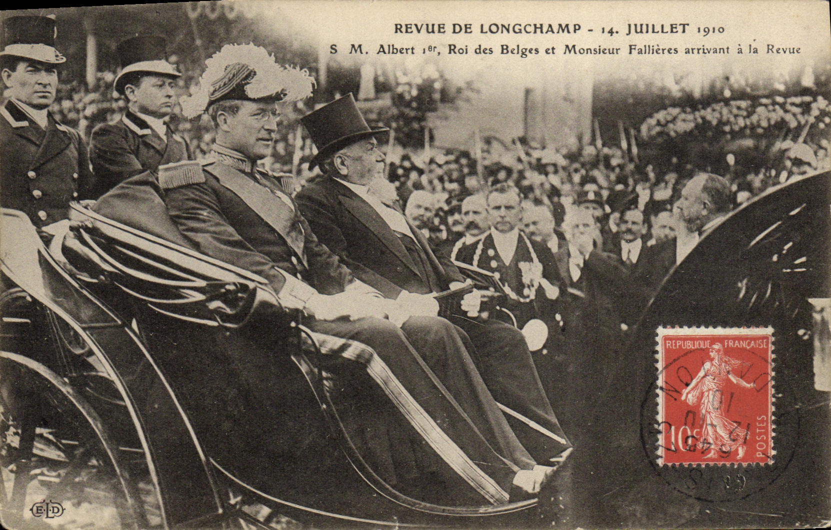 CPA Paris Revue De Longchamp 14 juillet 1910 Albert 1er Roi des Belegs Fallieres 