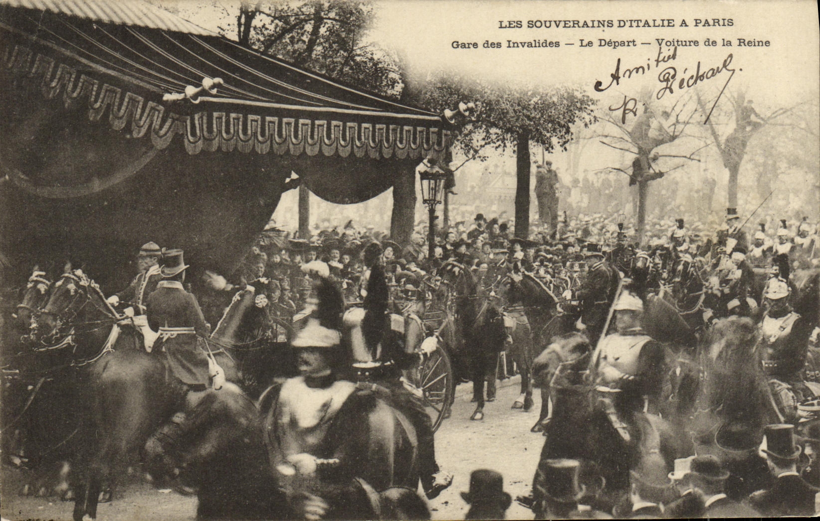 VINTAGE POSTCARD Paris the sovereigns D Italy Parks Invalids the Voiture departure of the queen