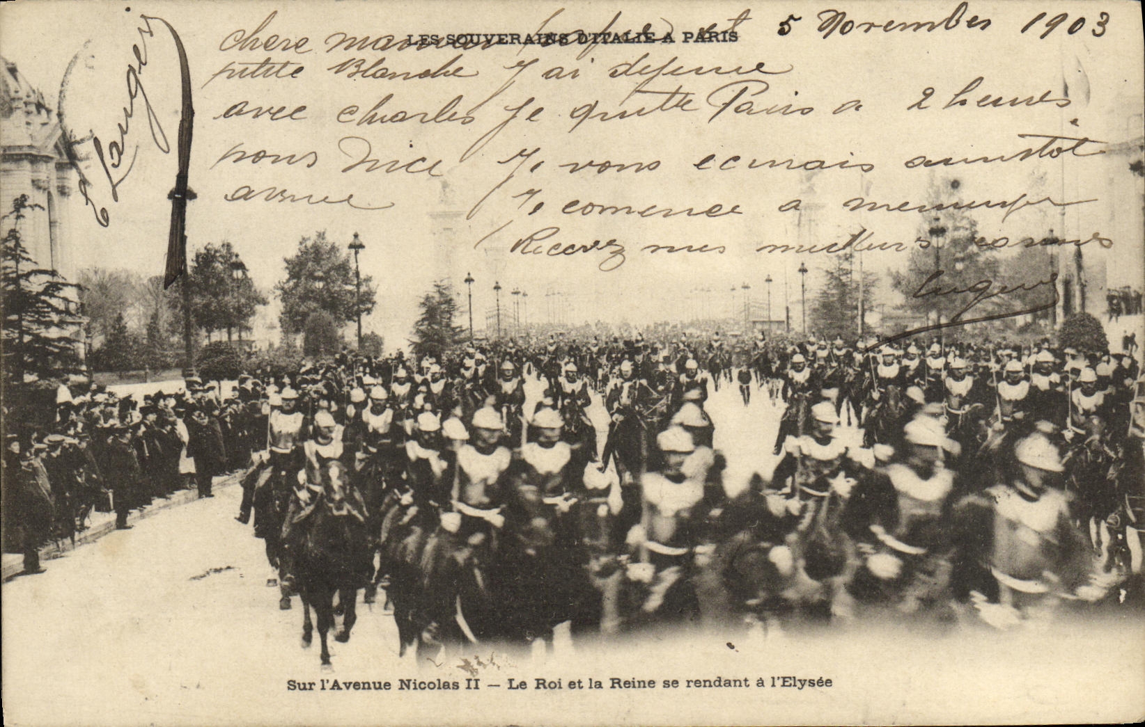 CPA Les Souverains D Italie A Paris Sur l avenue Nicolas II Le roi et la reine se rendant a l Elysee
