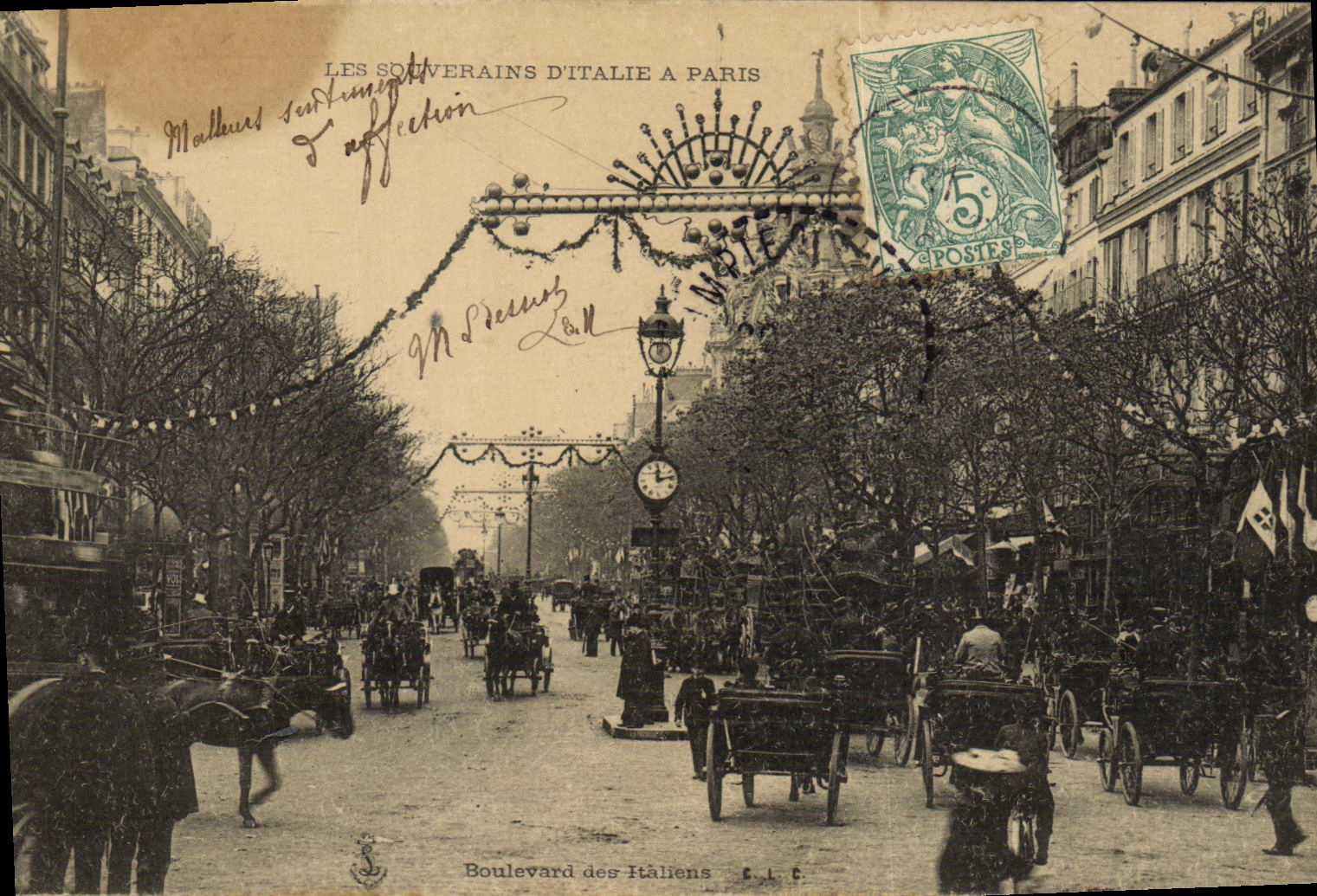 VINTAGE POSTCARD the Sovereigns D Italy has Paris Boulevard of Italian