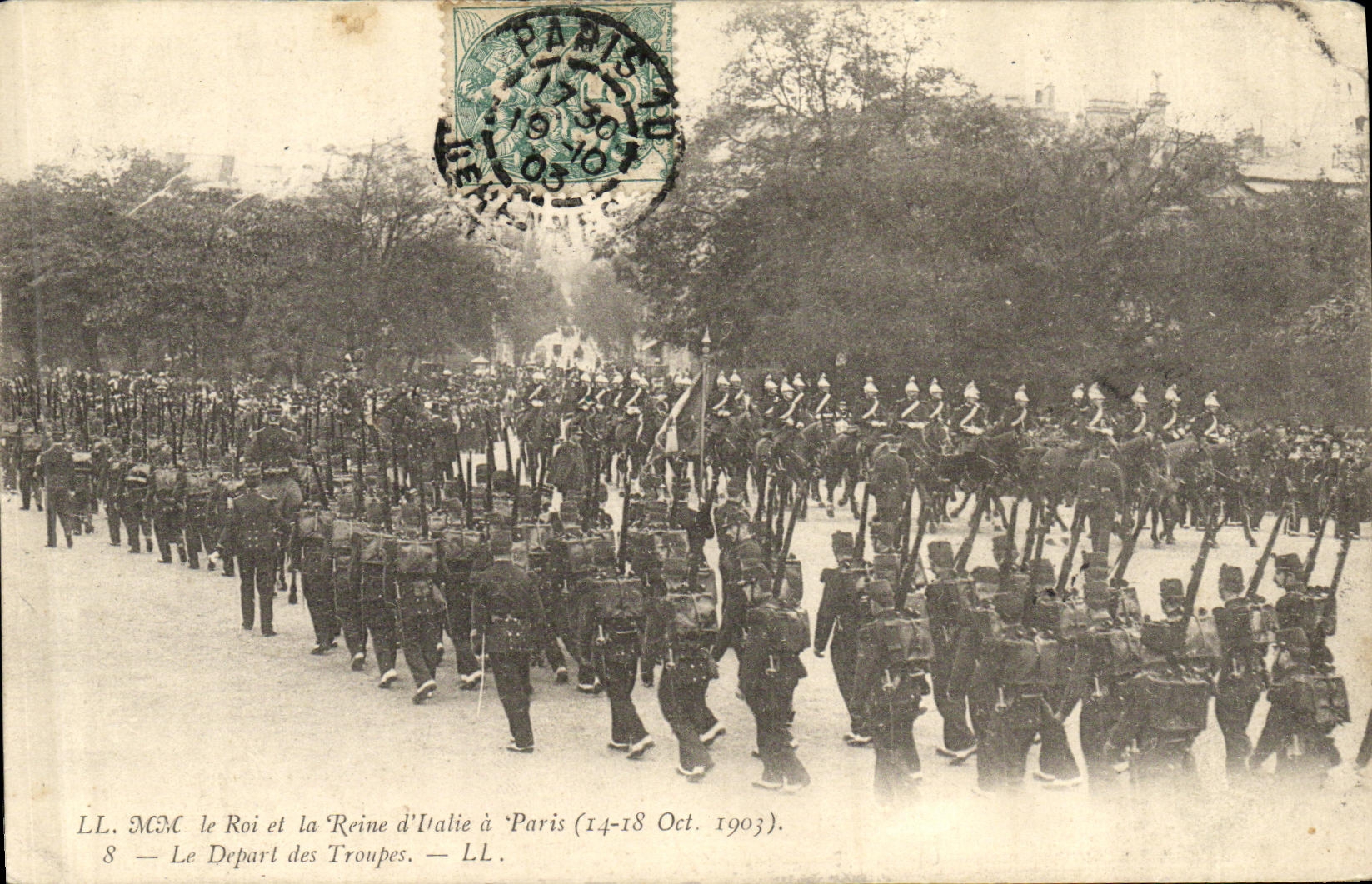 CPA LLe Roi et la Reine d italie a Paris 1903 Depart des troupes Militaria