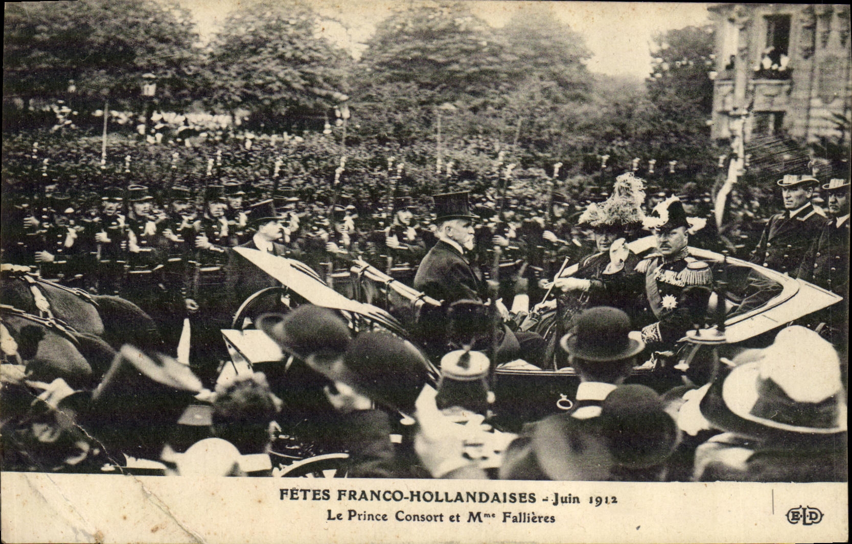 VENDIMIA POSTAL festivales principe holandes libre consorte de junio de 1912 y senora Falliers