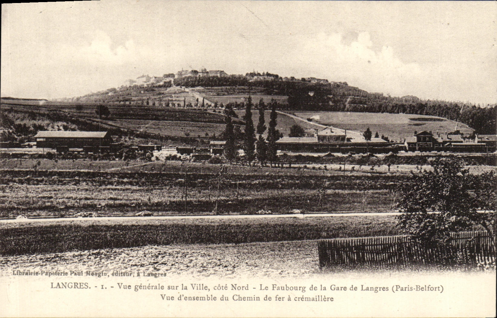 CPA Langres Vue generale de la ville le faubourg de la gare de Langres Paris Belfort Chemi de fer a cremailleres