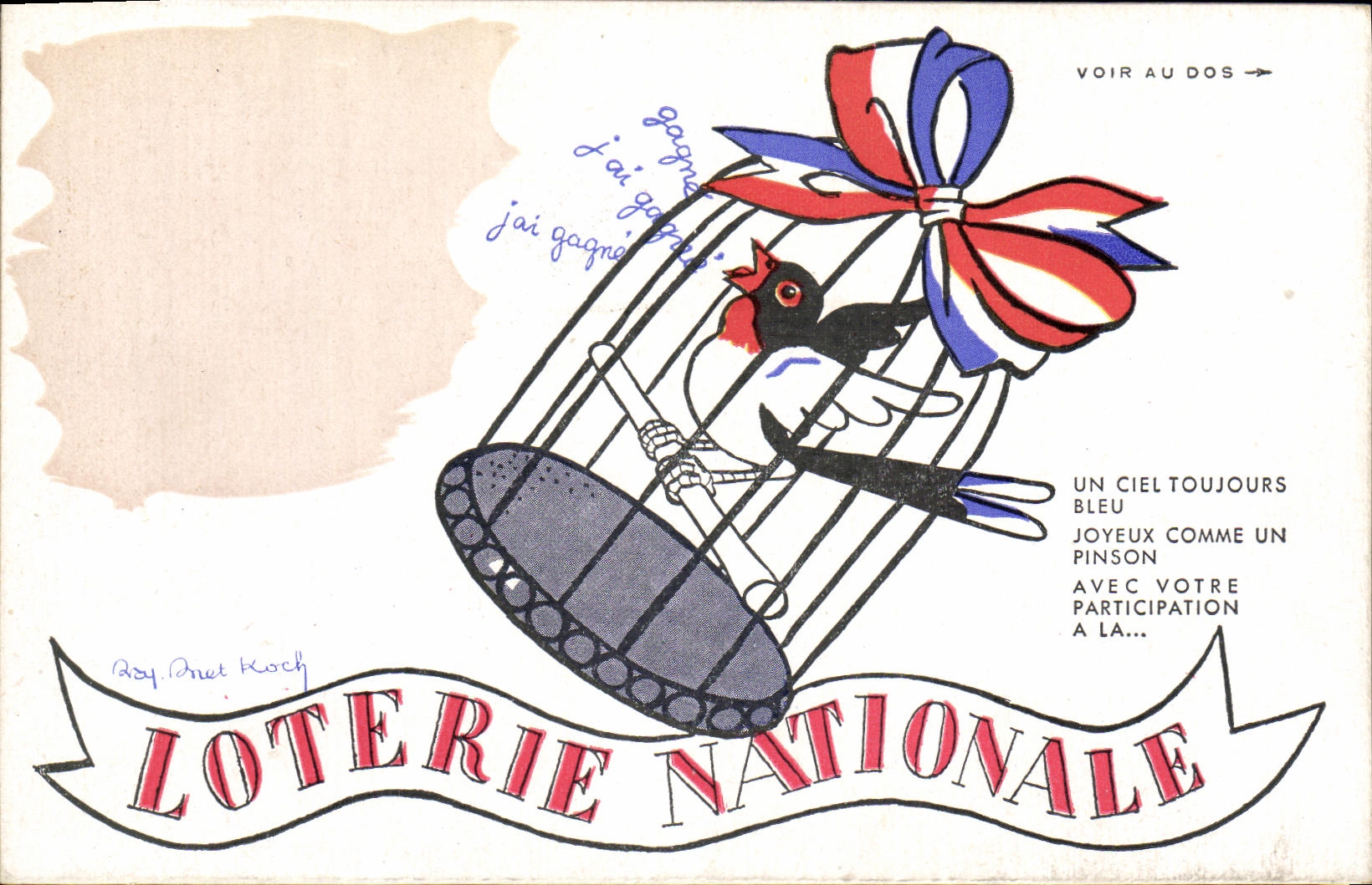 VINTAGE POSTCARD Fantasy national Lottery Bird