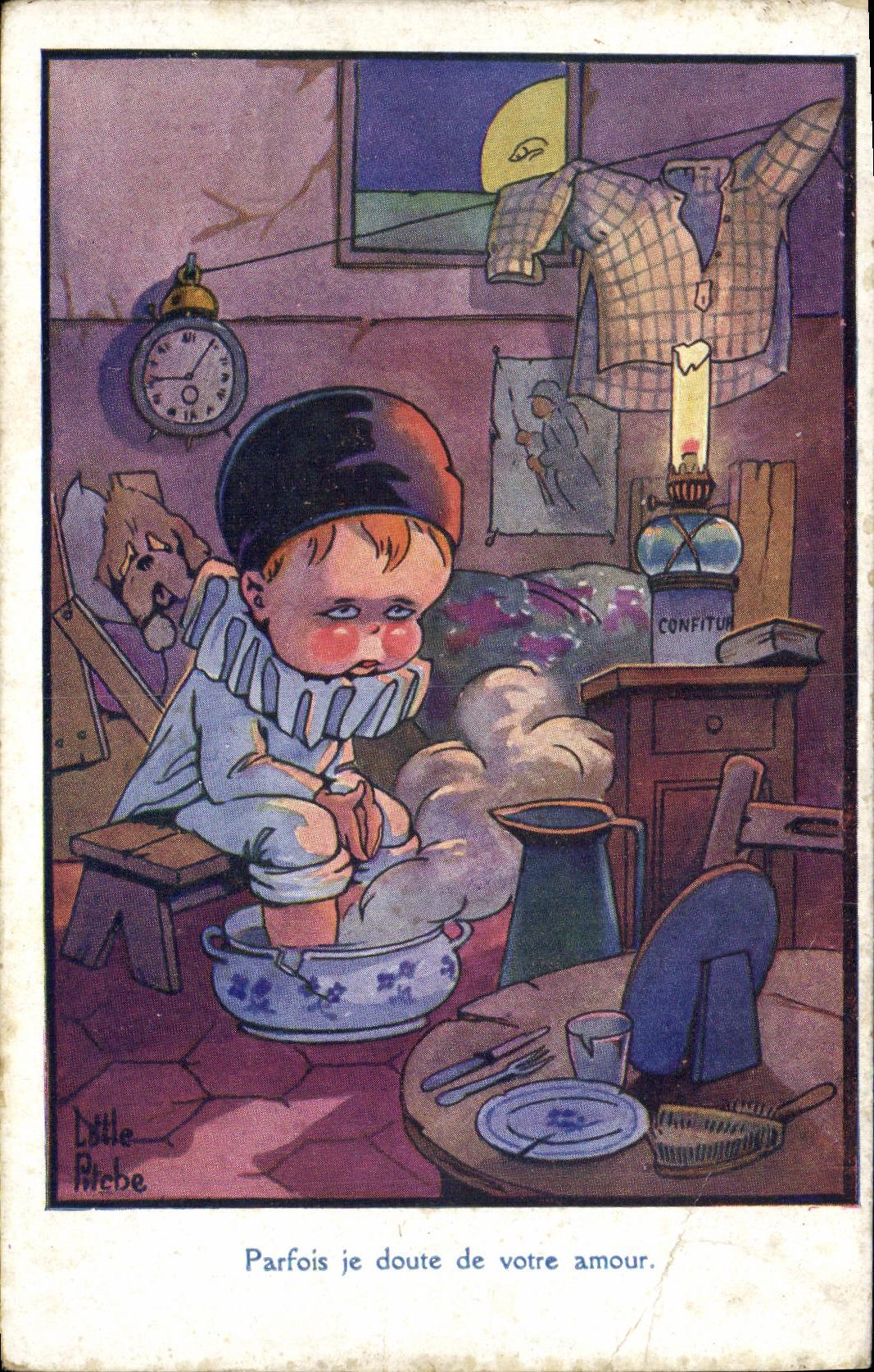 CPA Fantaisie Enfant Parfois je doute de votre amour Pierrot