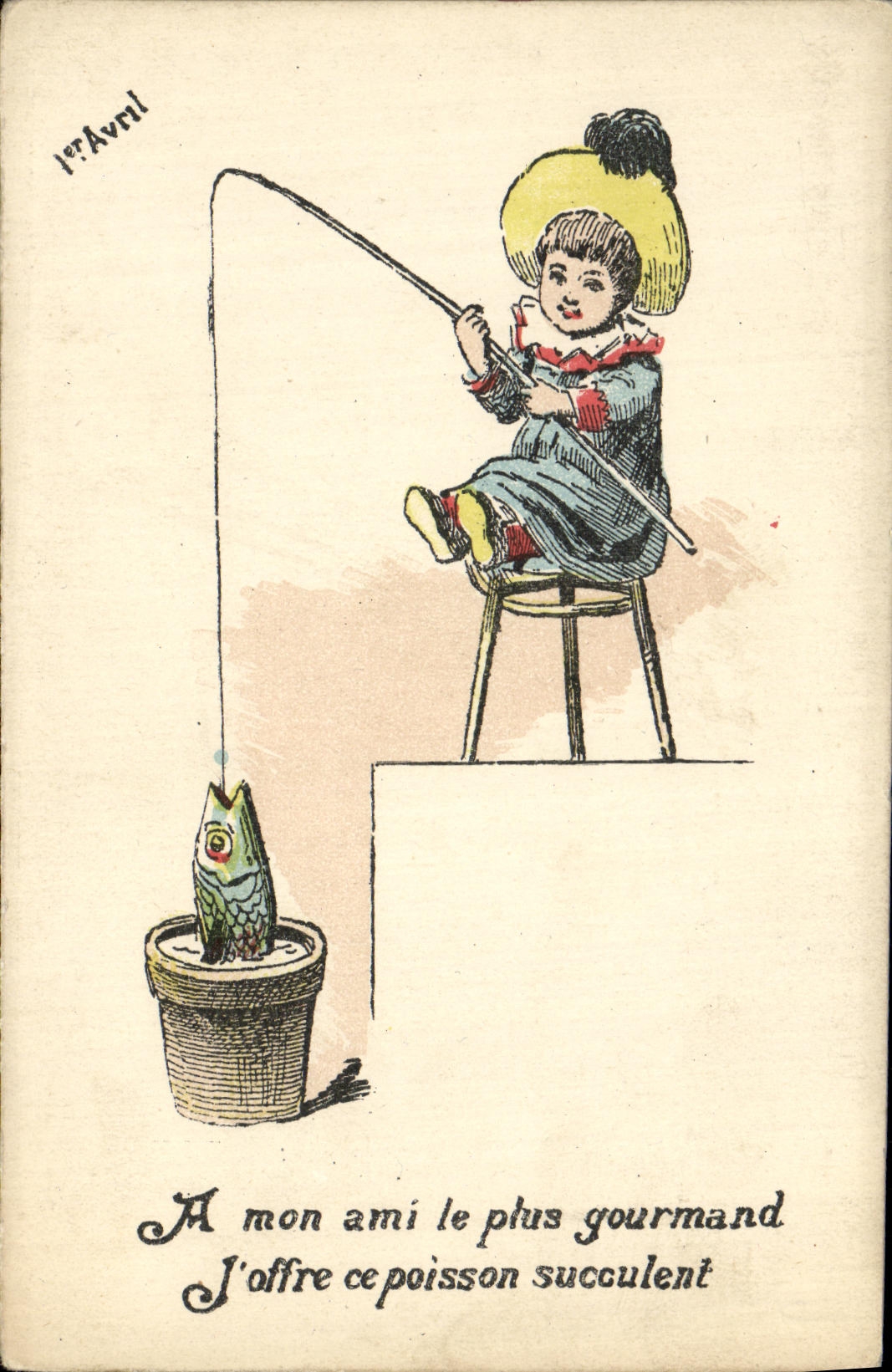 VINTAGE POSTCARD Fantasy Sinning Child Poisson April 1st