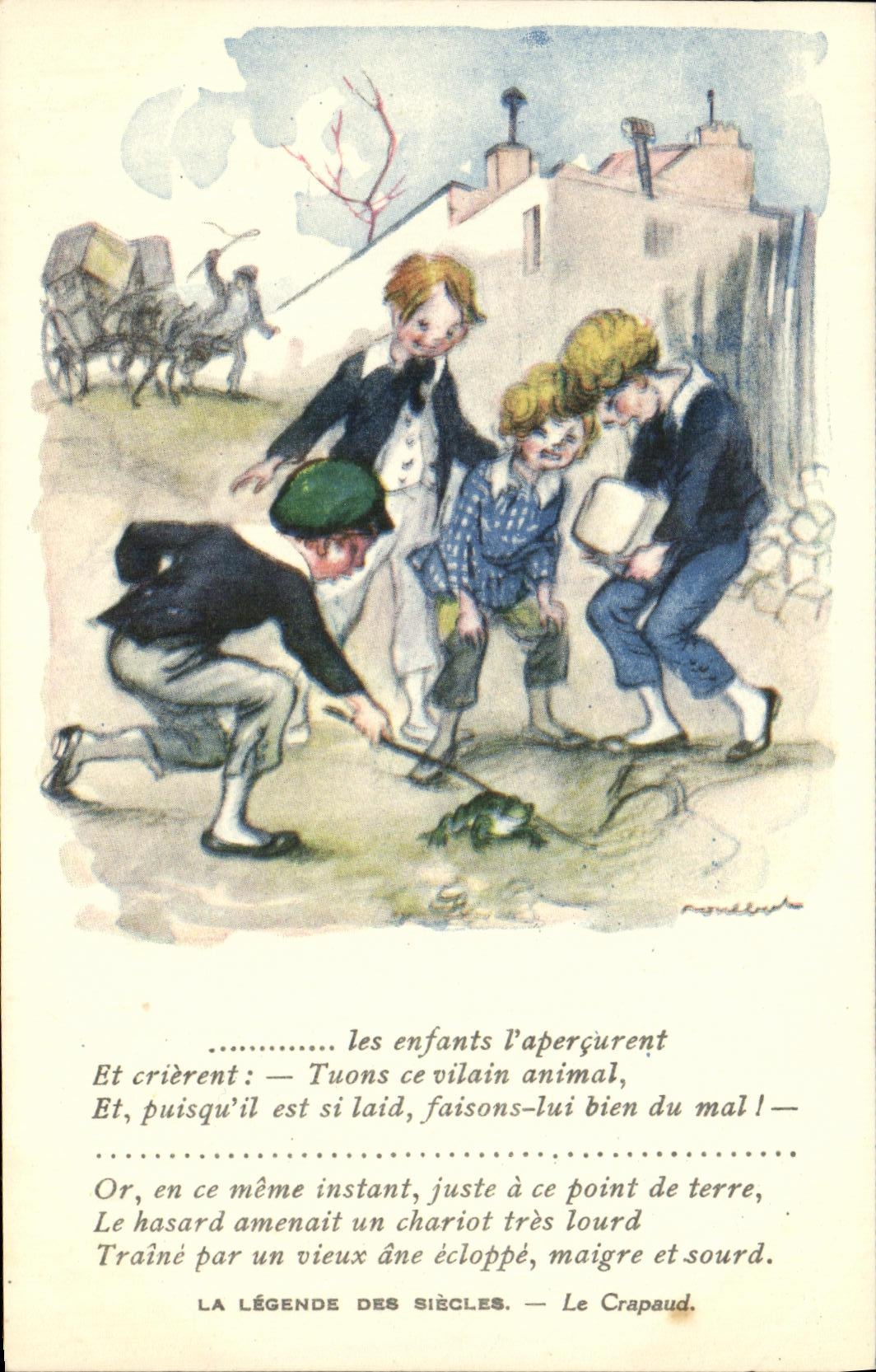 Ilustrador de Poulbot de la fantasia de la POSTAL de la VENDIMIA la leyenda de los siglos Victor Hugo la placa de fijacion con abrazadera