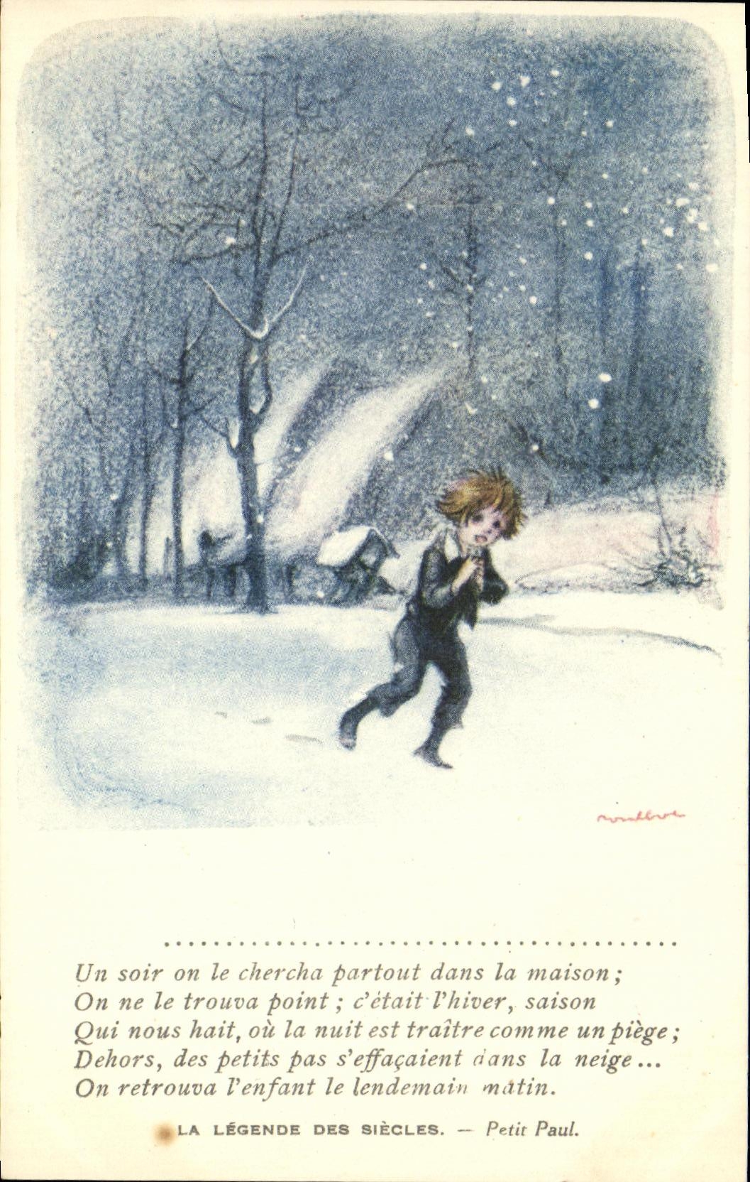 Ilustrador de Poulbot de la fantasia de la POSTAL de la VENDIMIA la leyenda de los siglos Victor Hugo