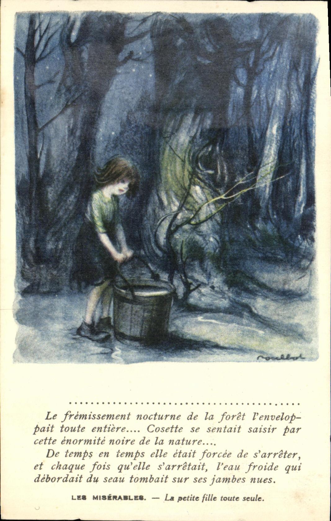 Wretches pobres del ilustrador de Poulbot de la fantasia de la POSTAL de la VENDIMIA la nina todo sola Cosette Victor Hugo