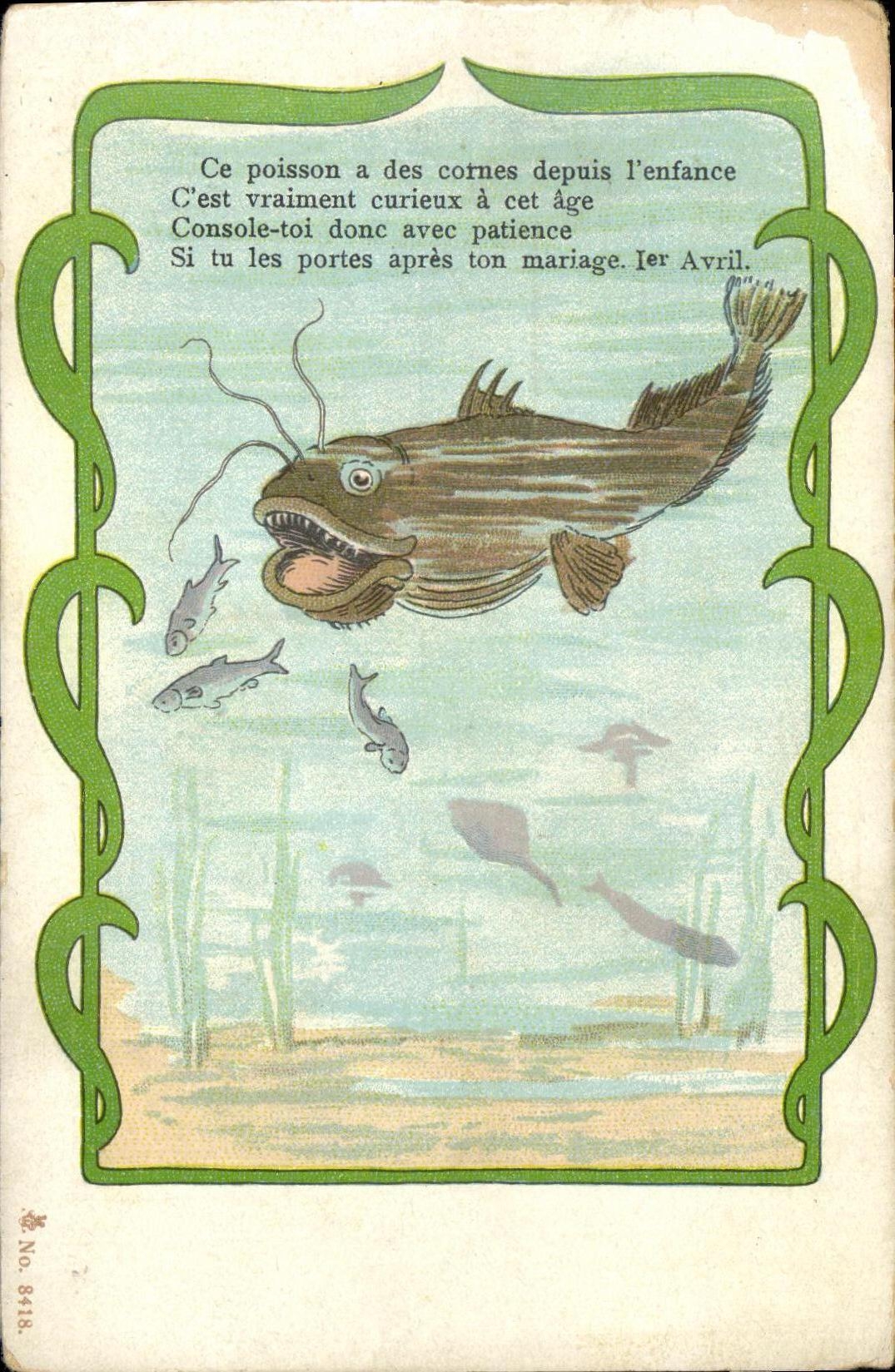 CPA Fantaisie Poisson Chat