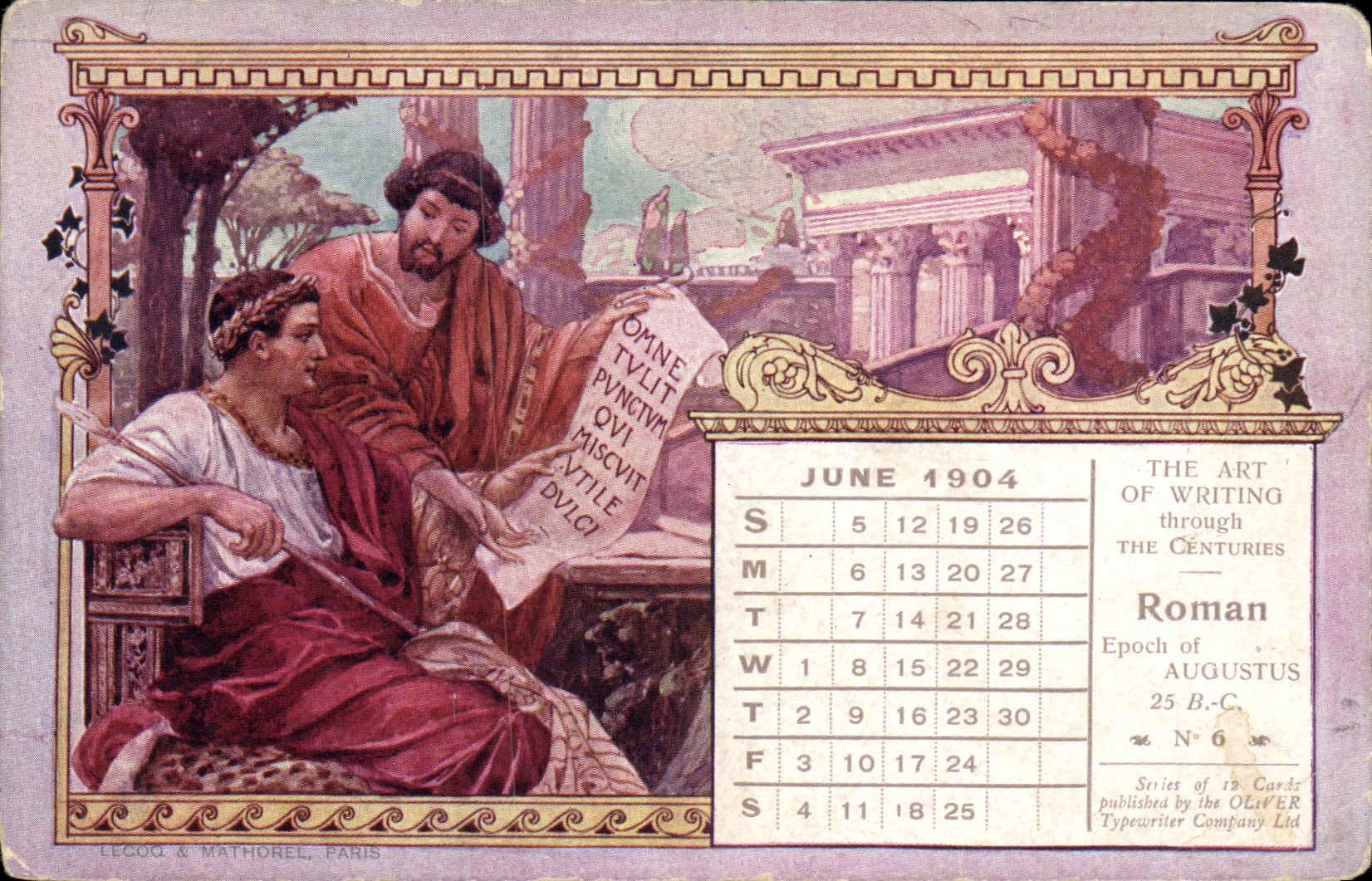 VINTAGE POSTCARD The art off writing throught eh centuries Roman June 1904