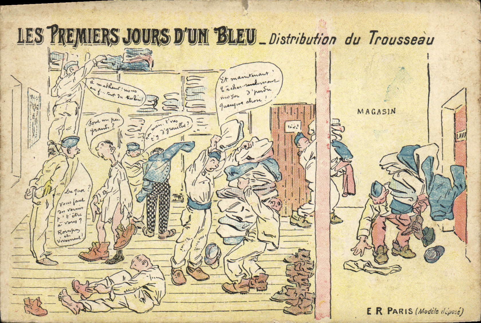 CPA Les premiers jours d un bleu Militaria Distribution d un trousseau