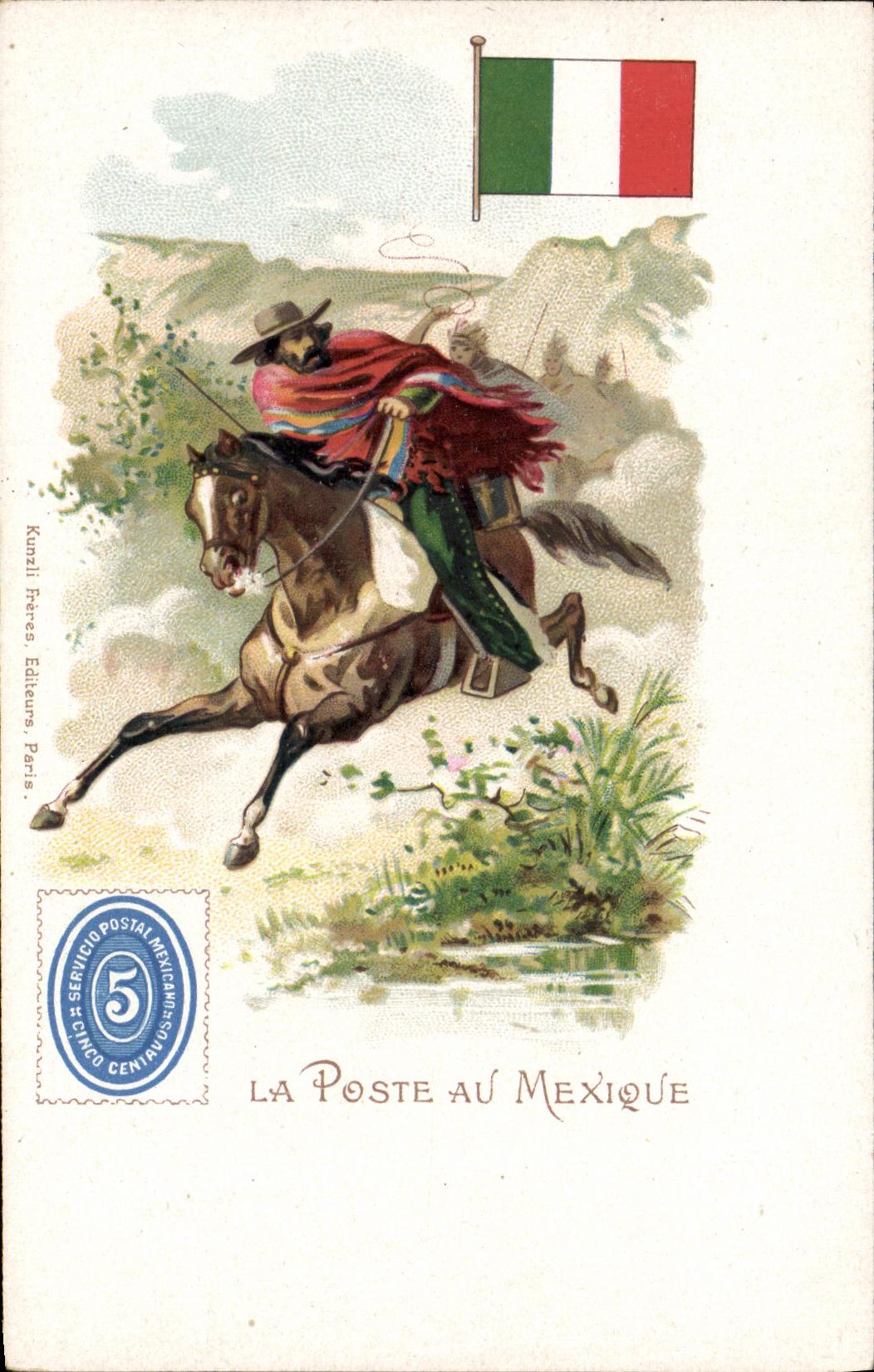 VINTAGE POSTCARD the post office in Mexico horse