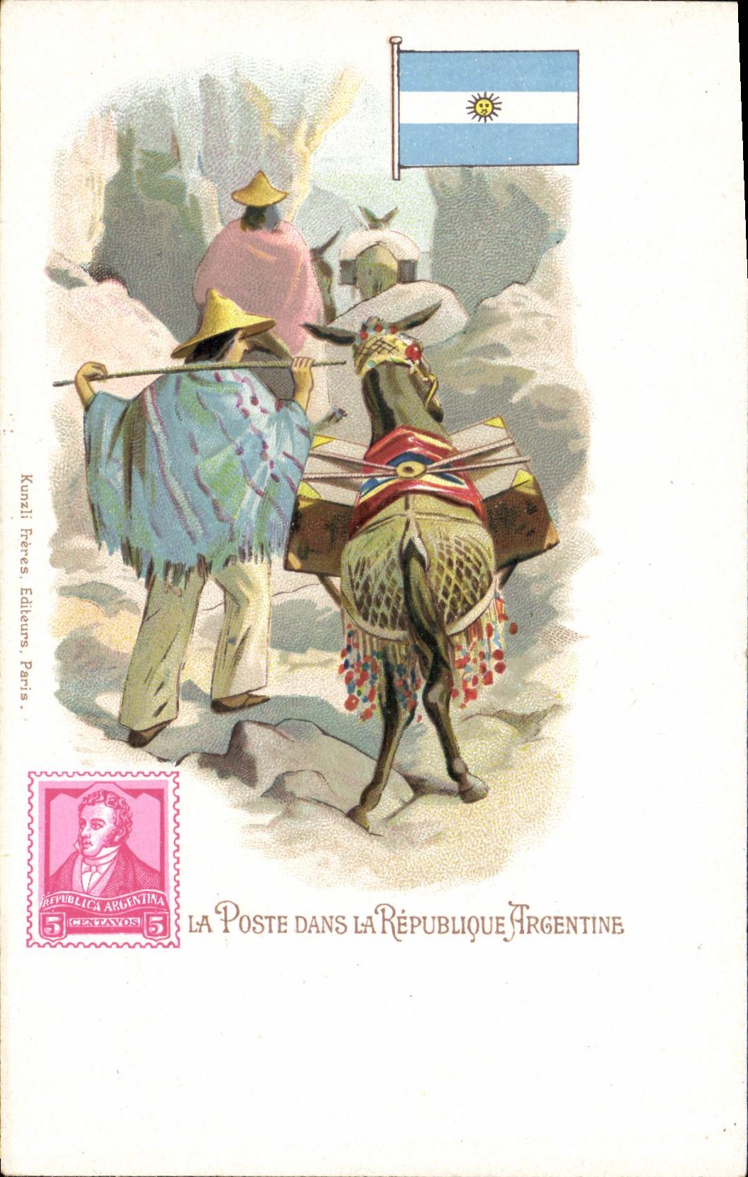 VINTAGE POSTCARD the post office in the Argentinian republic LAMA