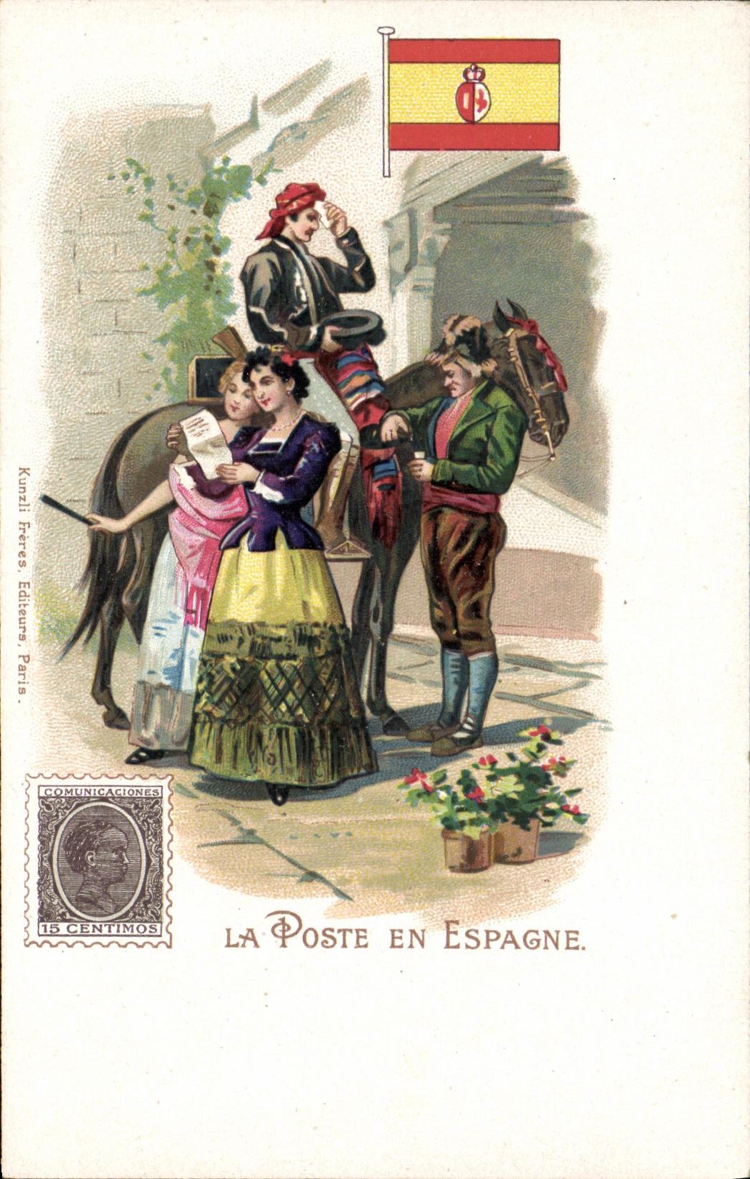 VINTAGE POSTCARD the post office in Spain Horse