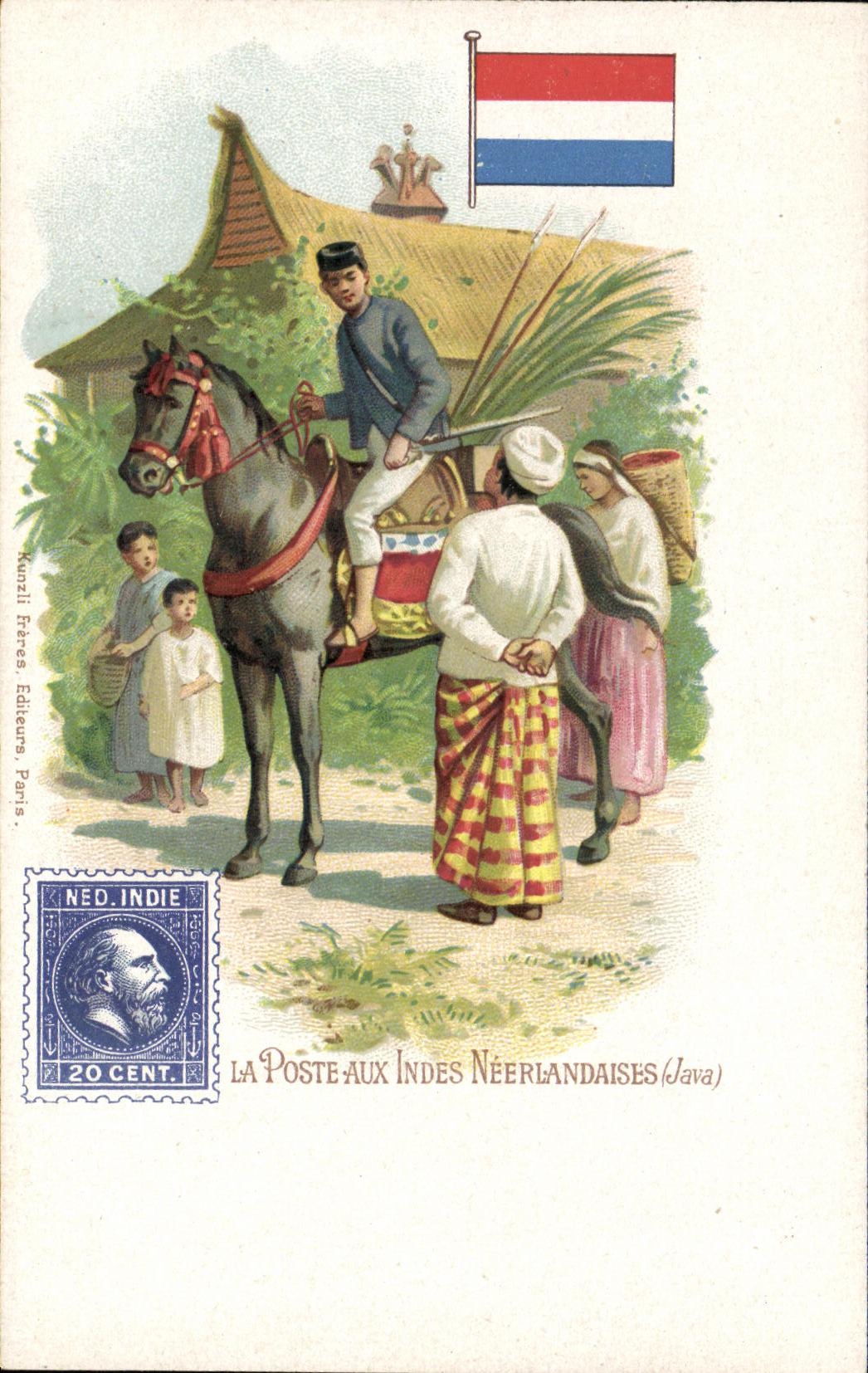 VINTAGE POSTCARD the post office in the Indies Dutchwomen Indonesia Horse