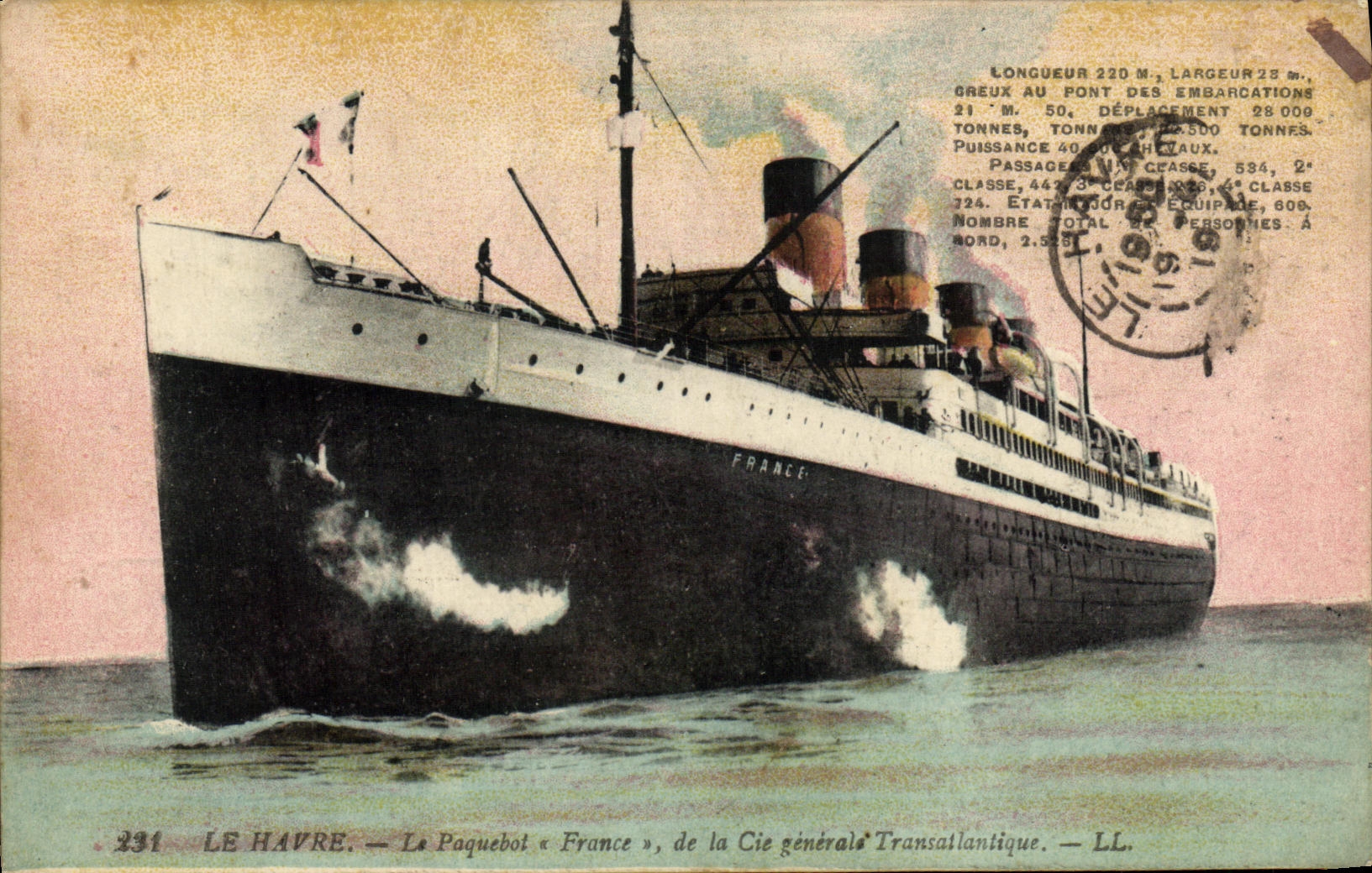 CPA Bateau Le Havre Paquebot France de la Cie Generale Transatlantique 