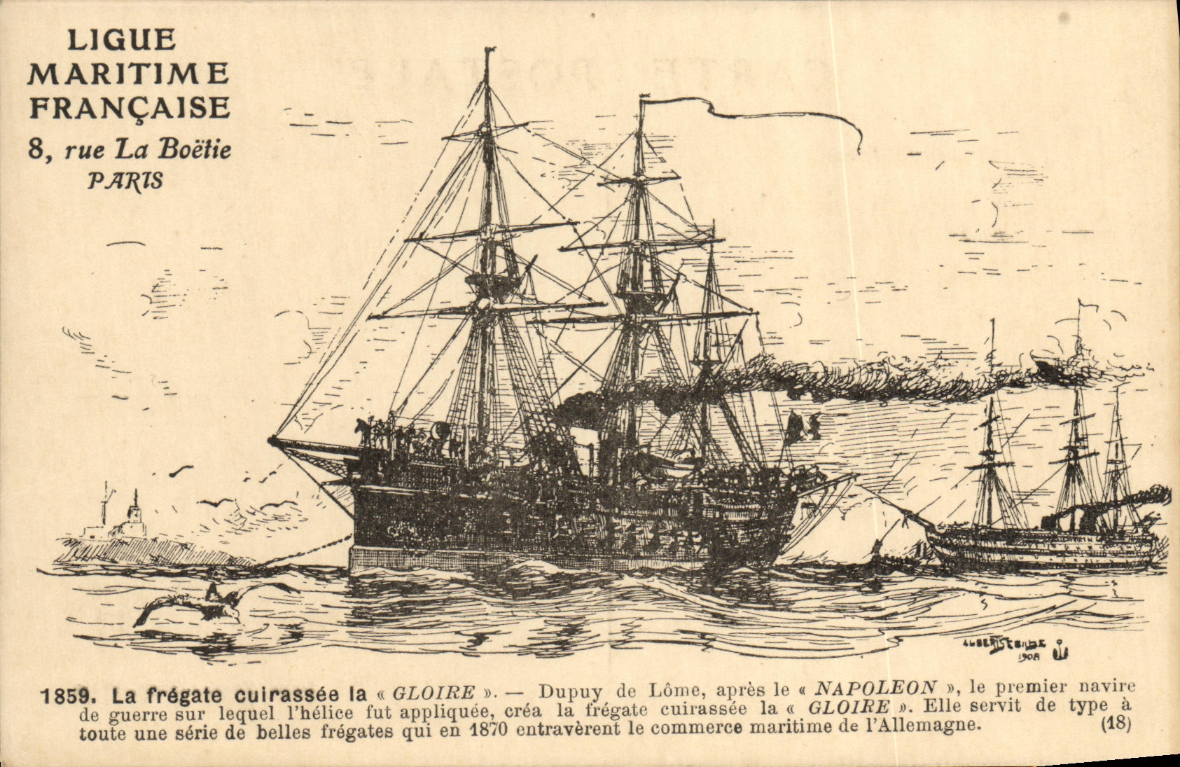 VINTAGE POSTCARD Bateau Dupuy Glory of Lome after Napoleon first warship has propeller
