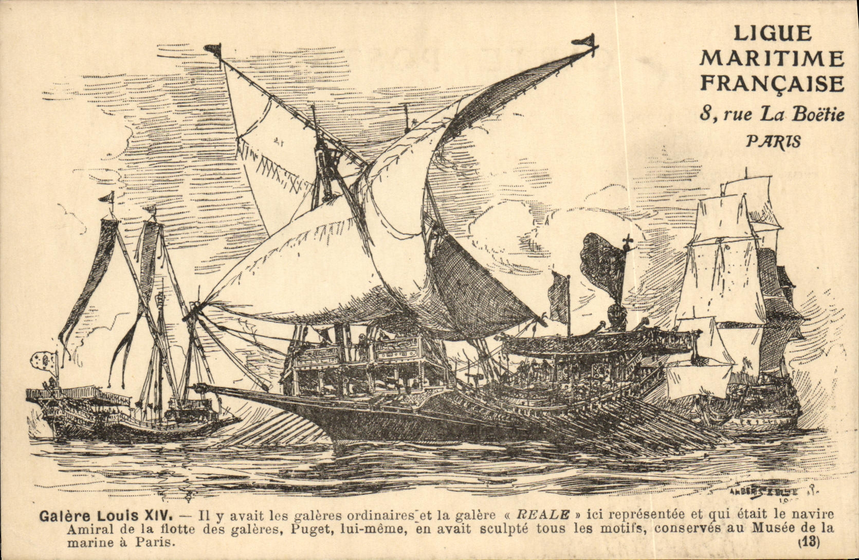VINTAGE POSTCARD Boat Galere Louis XIV