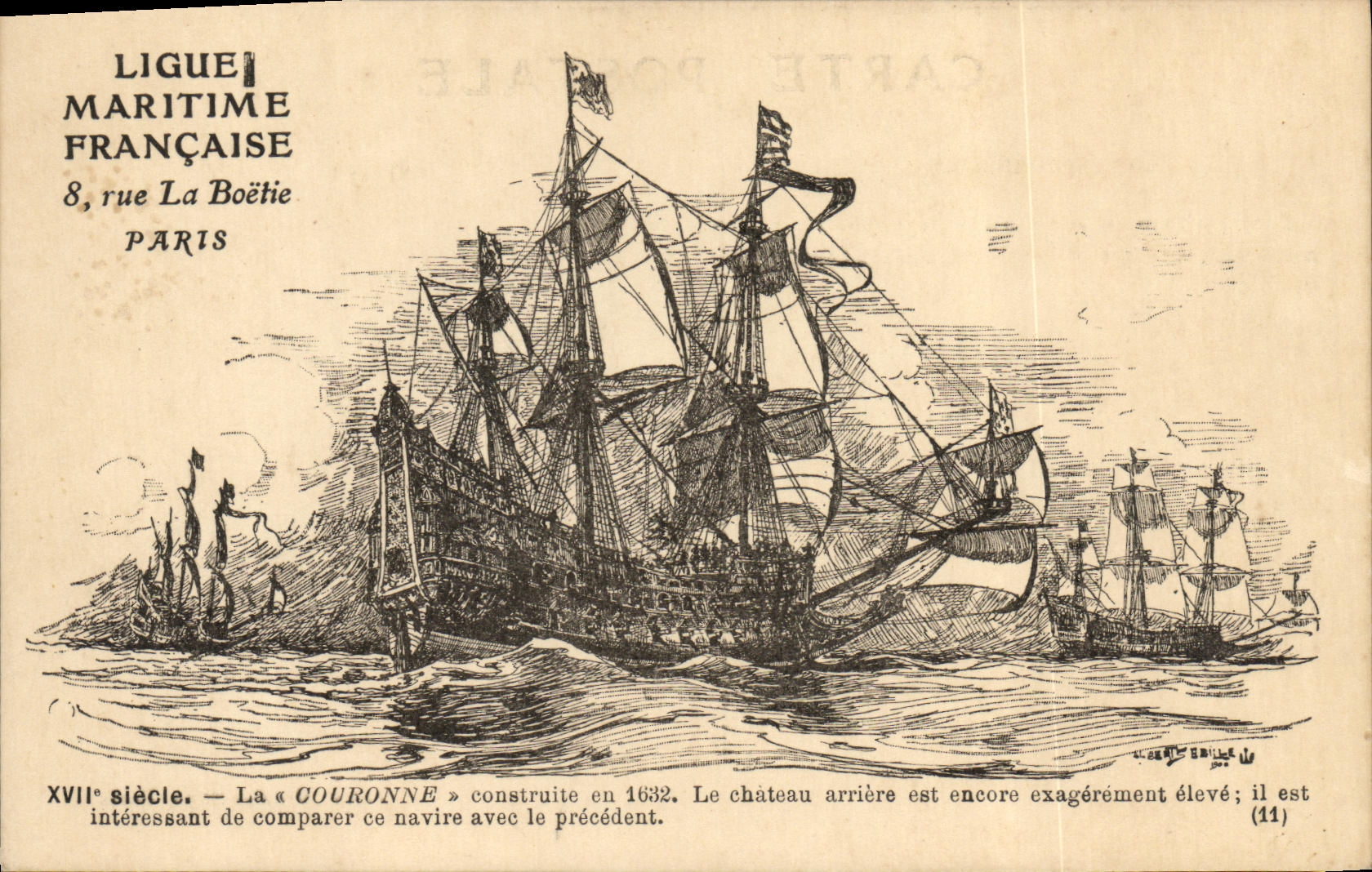 VINTAGE POSTCARD Bateau Crowns built in 1632