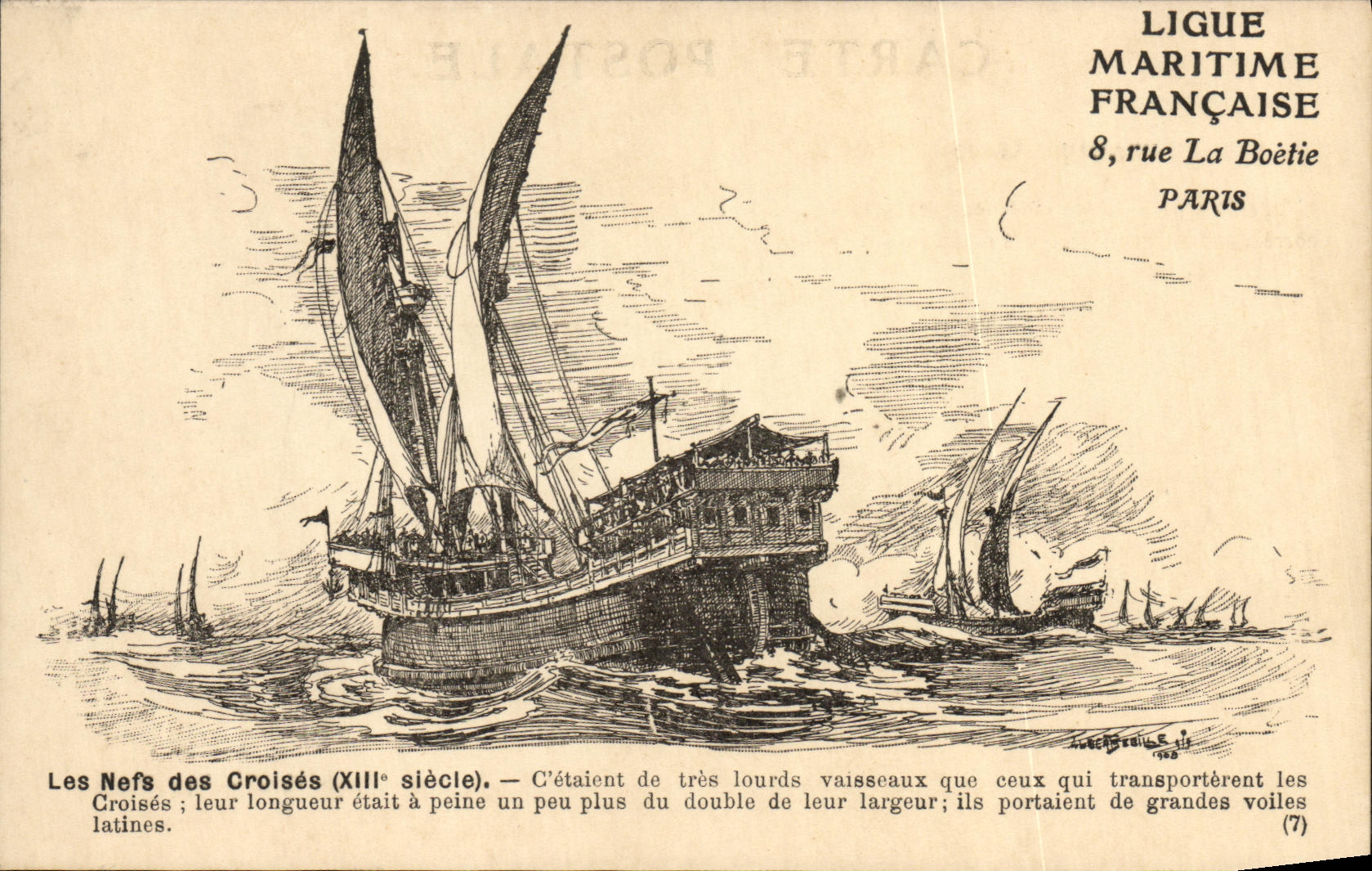 VINTAGE POSTCARD Bateau Naves of Cross Palestine Crusades
