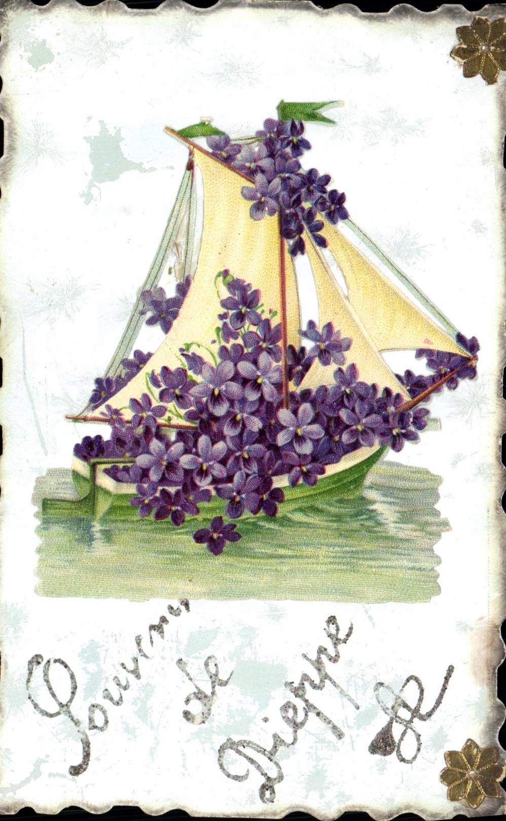 CPA Fantaisie Fleurs Bateau