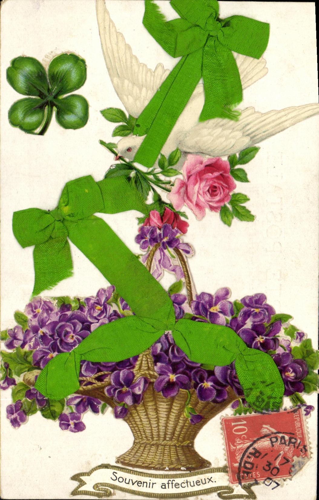 CPA Fantaisie Fleurs Colombe