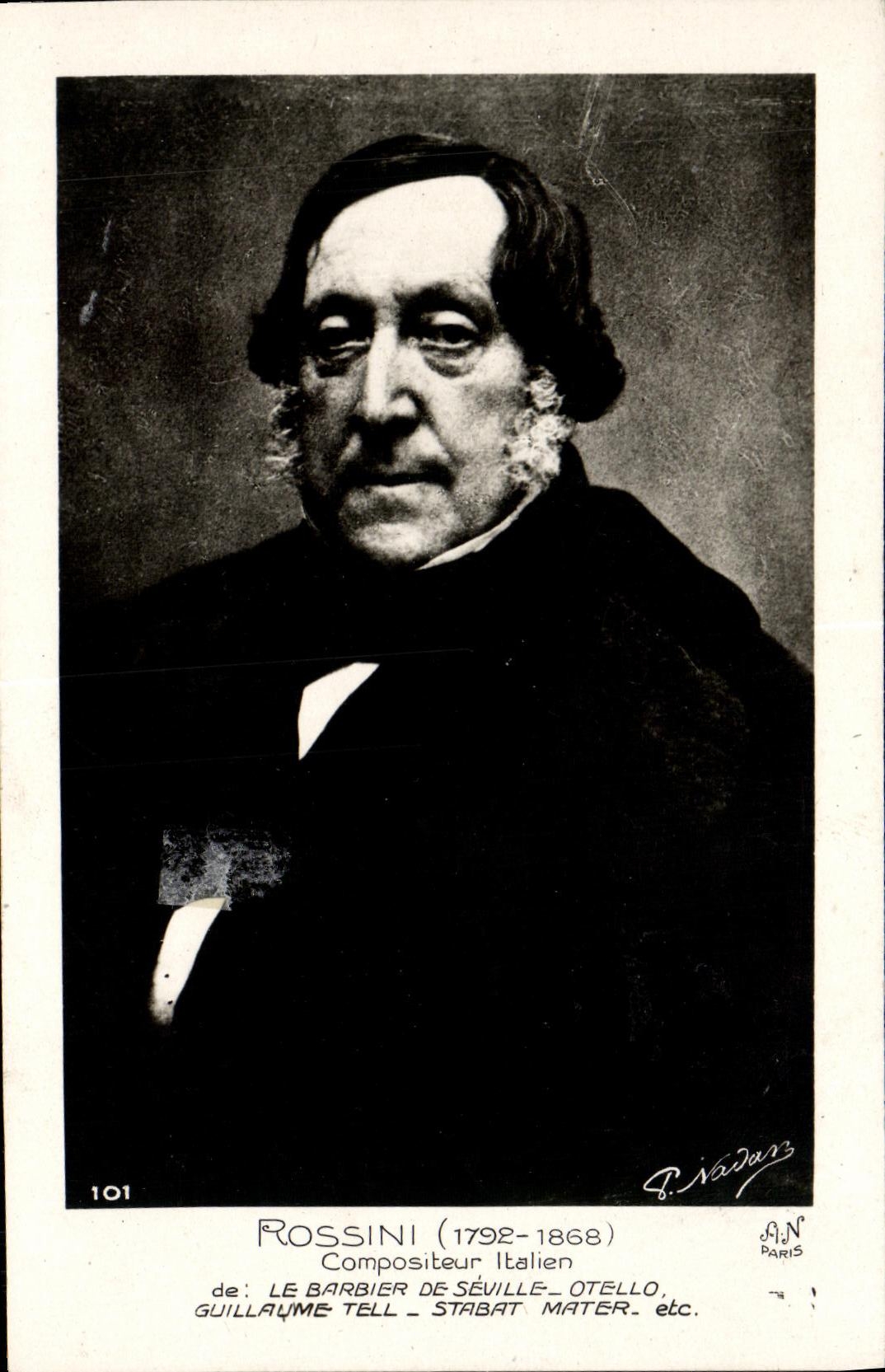 CPA Fantaisie Rossini Compositeur italien Le barbier de Seville Otello Guillaume Tell Stabat Mater