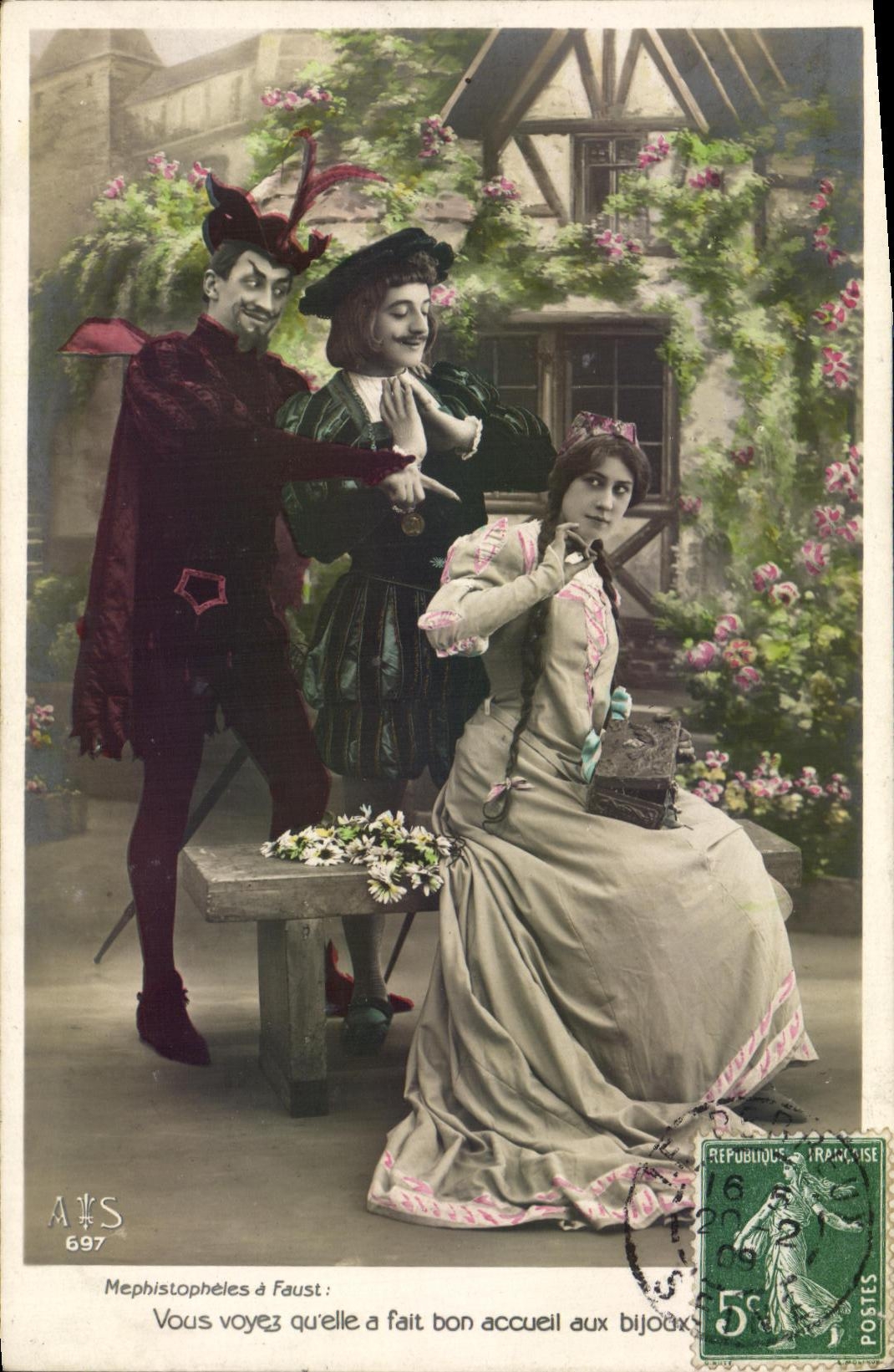 VINTAGE POSTCARD Fantaisie Mephistopheles Woman has Faust Diable