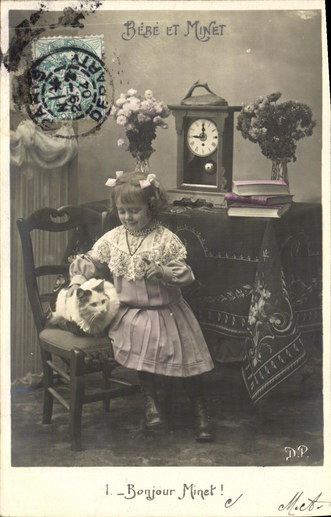 CPA Fantaisie Enfant Chat Bebe et Minet