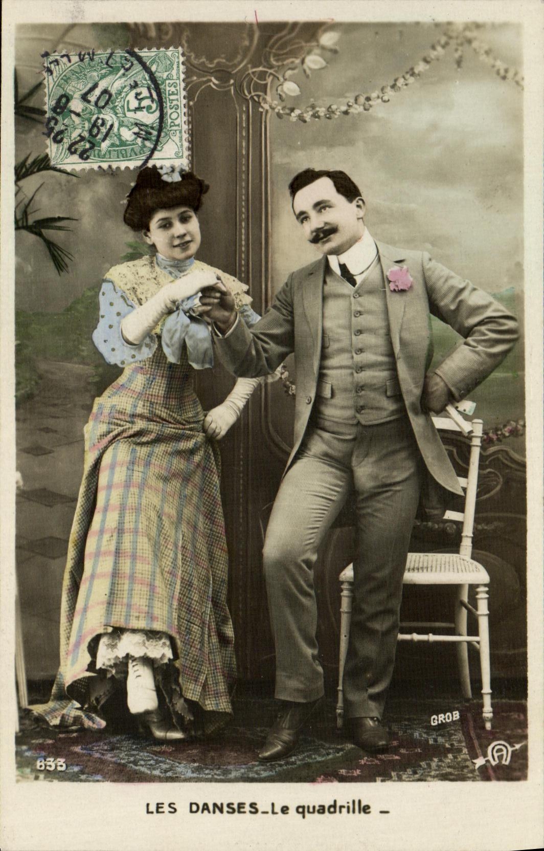 VINTAGE POSTCARD Fantaisie Woman Dances squares It