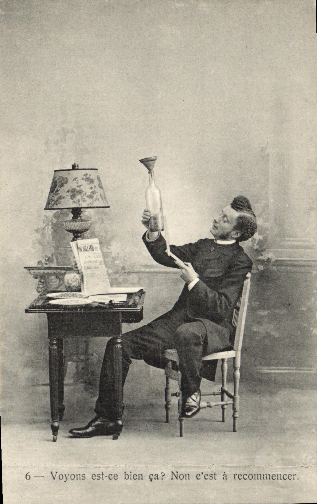 VINTAGE POSTCARD Fantaisie Man Let us see