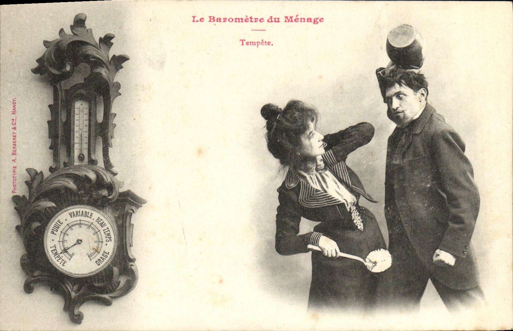 VINTAGE POSTCARD Fantasy Woman the barometer of the household Storm