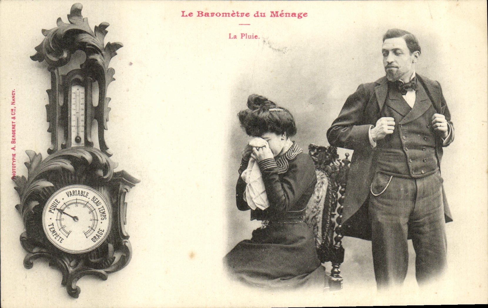 VINTAGE POSTCARD Fantasy Woman the barometer of the household rain