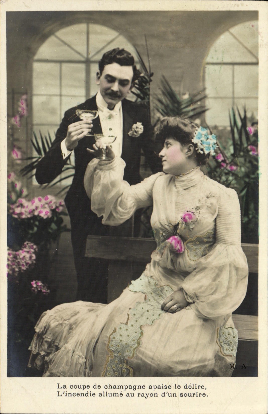 VINTAGE POSTCARD Fantasy Woman goblet of Champagne Waltz