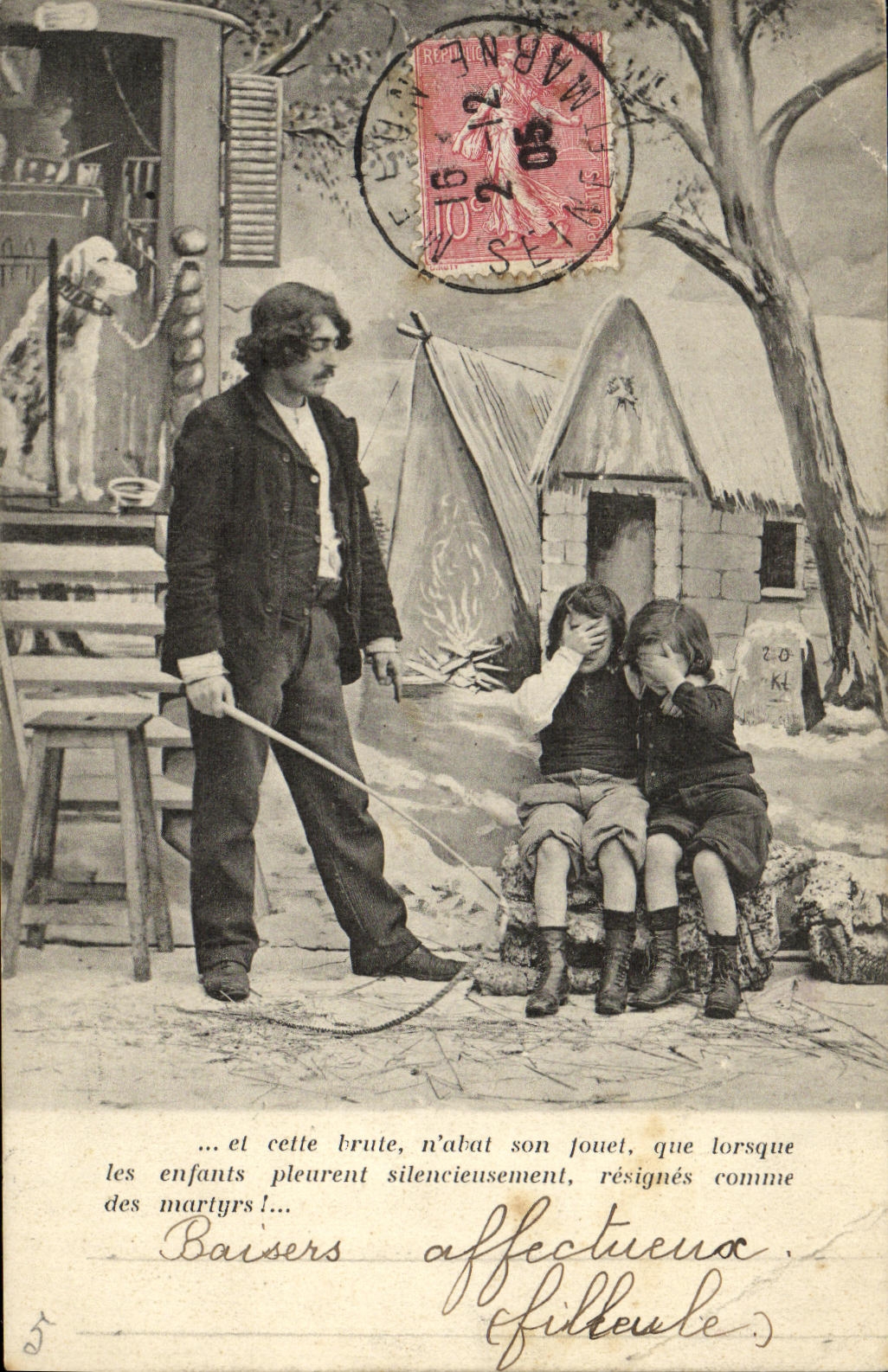 VINTAGE POSTCARD Fantasy Children Man with the whip