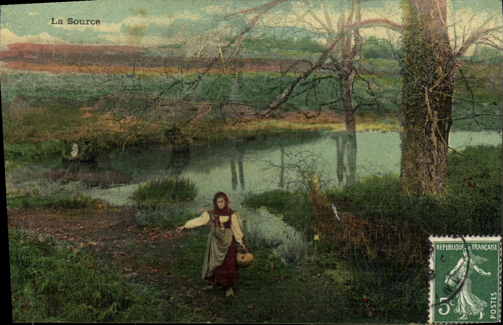 VINTAGE POSTCARD Fantasy the source landscape woman chart toilee