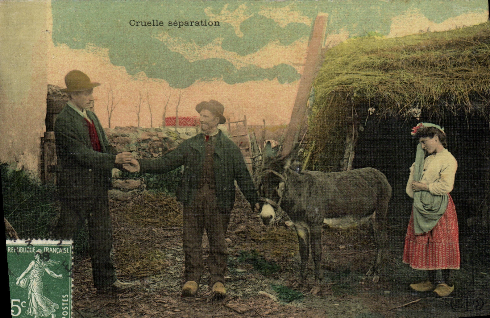 Los campesinos crueles del folklore del asno de la separacion de la mujer de la fantasia de la POSTAL de la VENDIMIA trazan toilee