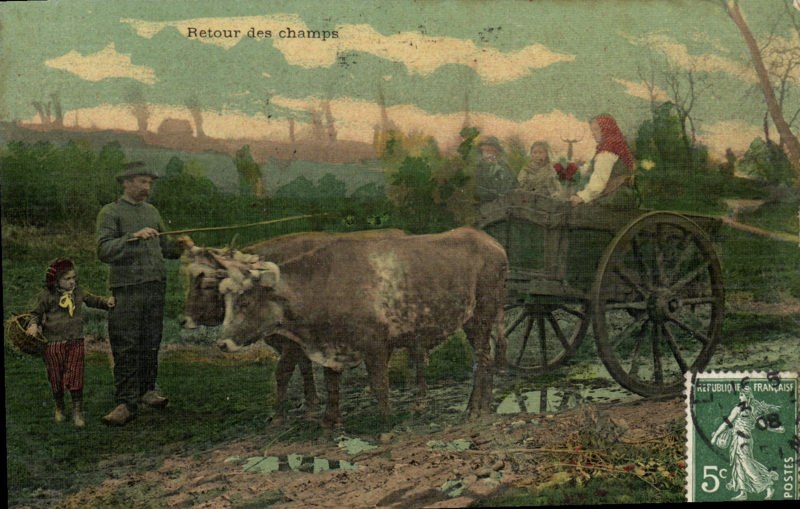 Vuelta de la fantasia de la POSTAL de la VENDIMIA del coche de los campos