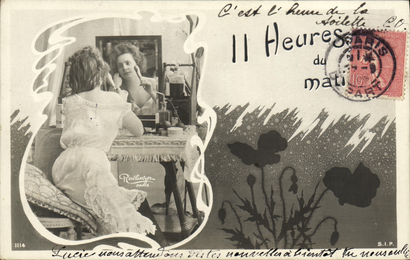 VINTAGE POSTCARD Fantasy Woman 11 hours of the Reutlinger morning