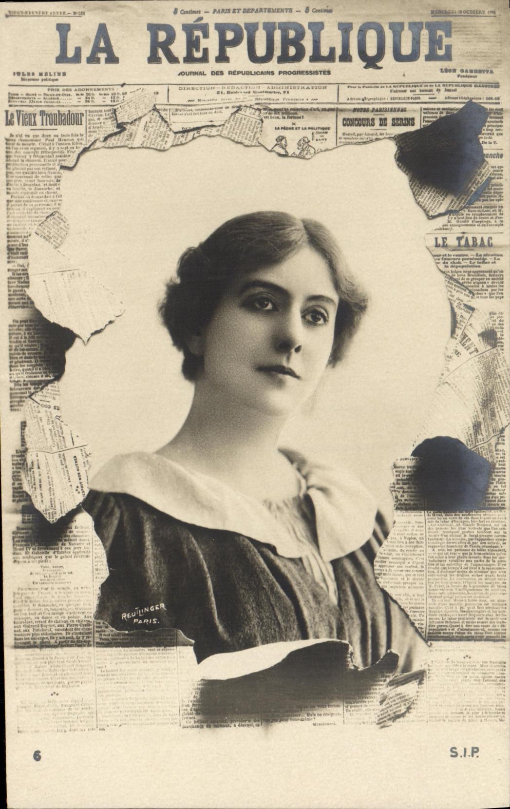 VINTAGE POSTCARD Fantasy Woman Newspaper the republic