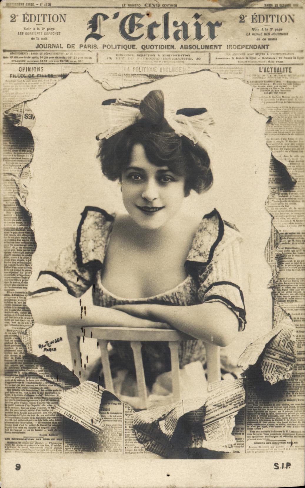 VINTAGE POSTCARD Fantasy Woman Newspaper L flash