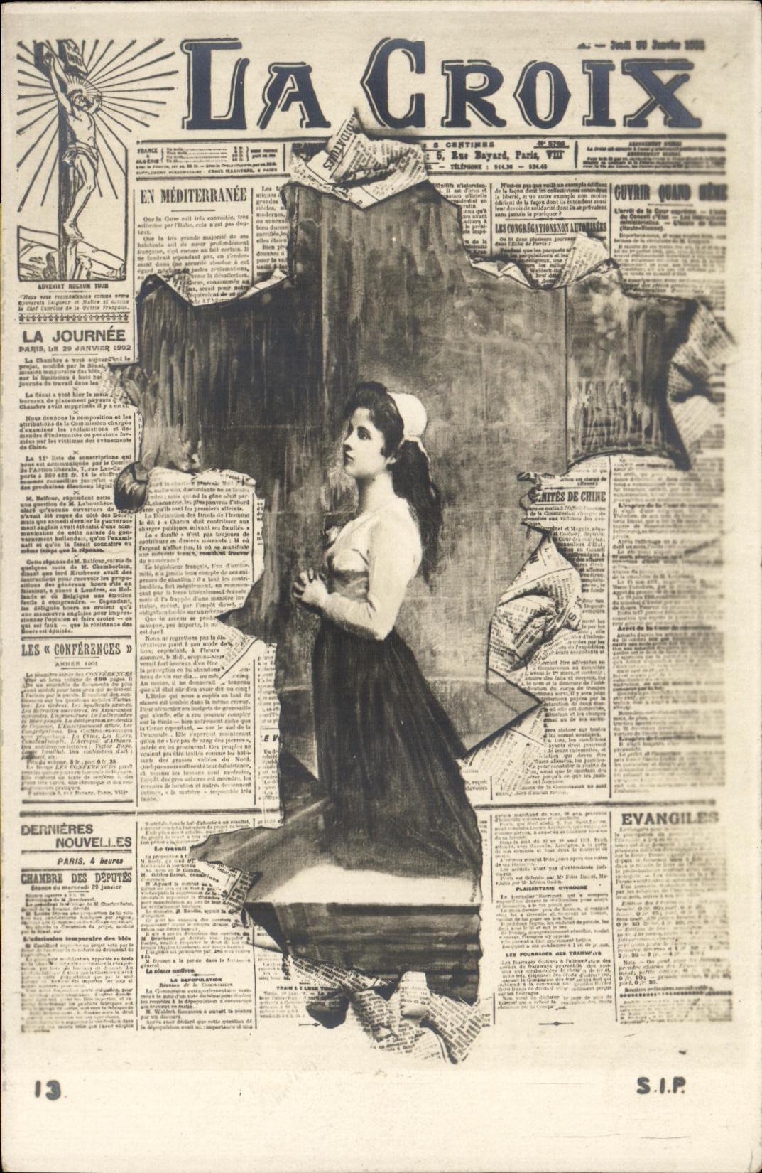 VINTAGE POSTCARD Fantasy Woman Newspaper the Cross