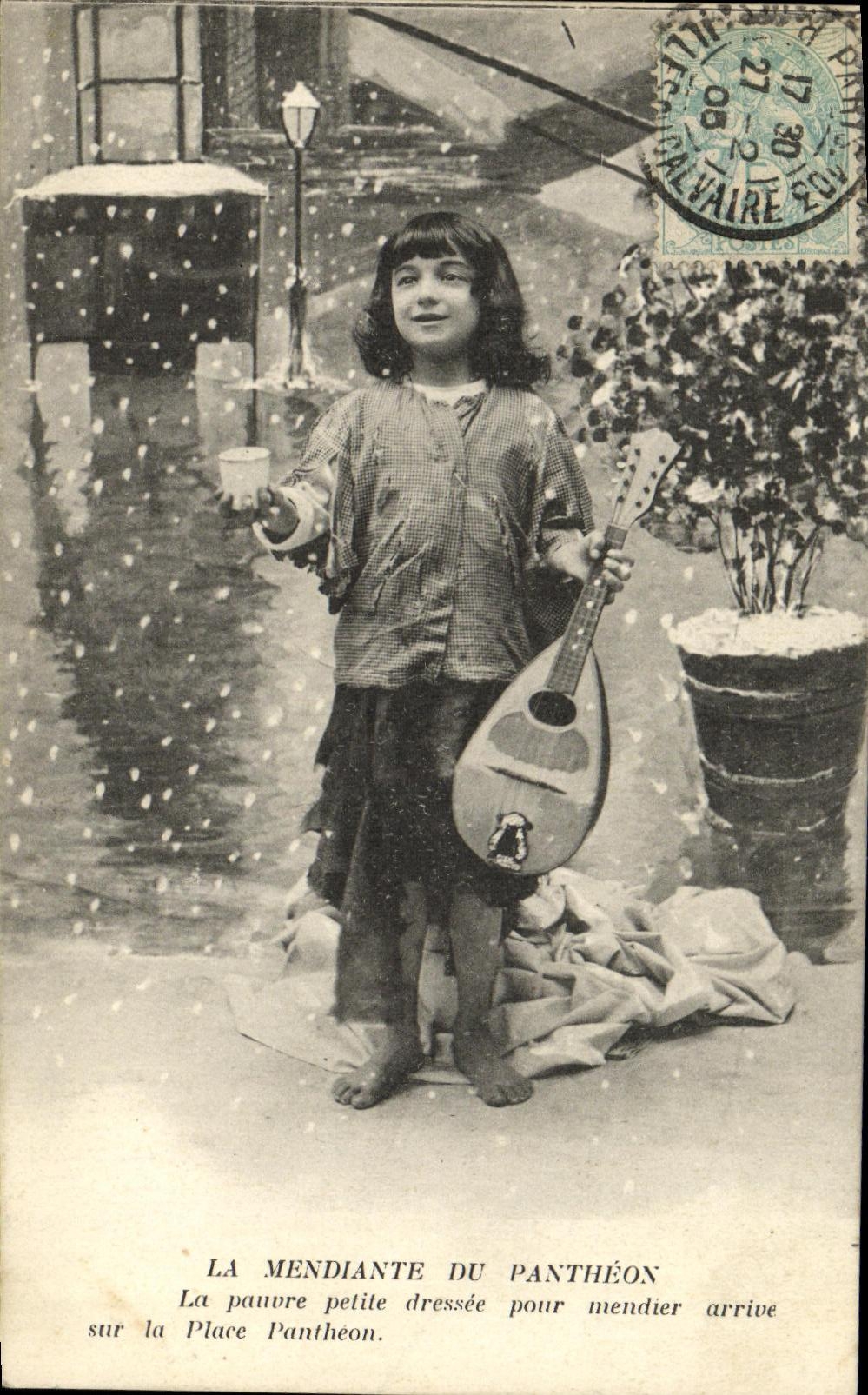 VINTAGE POSTCARD Fantasy Child the beggar of the Pantheon Paris