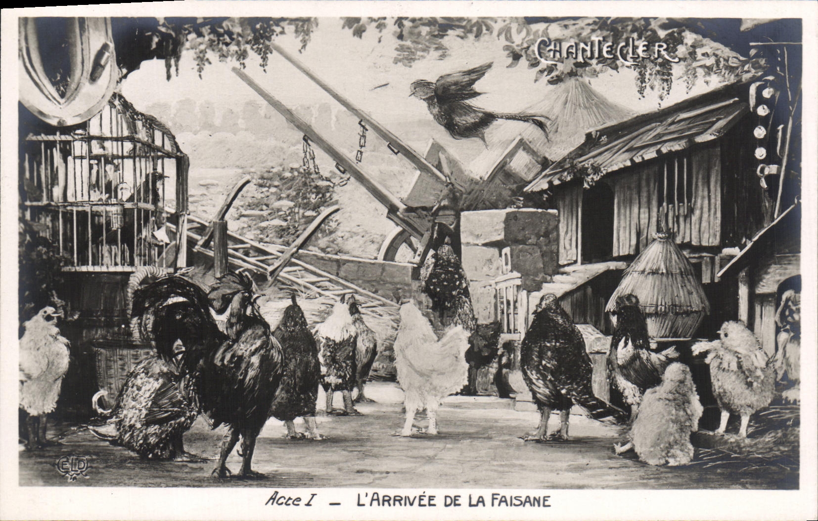 VINTAGE POSTCARD Fantasy Chantecler L arrived of pheasant the theater