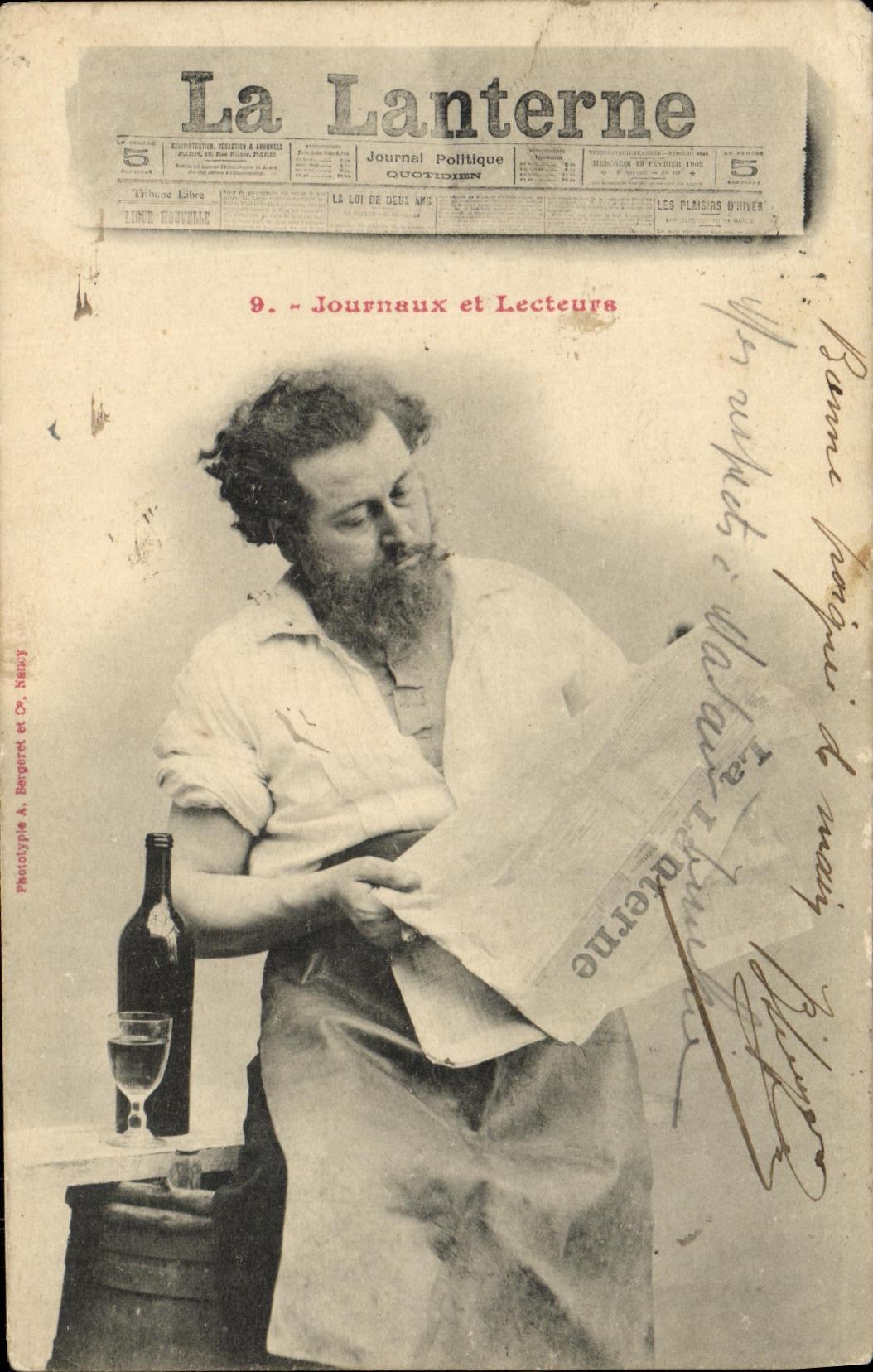 VINTAGE POSTCARD Fantasy Man Newspaper the lantern