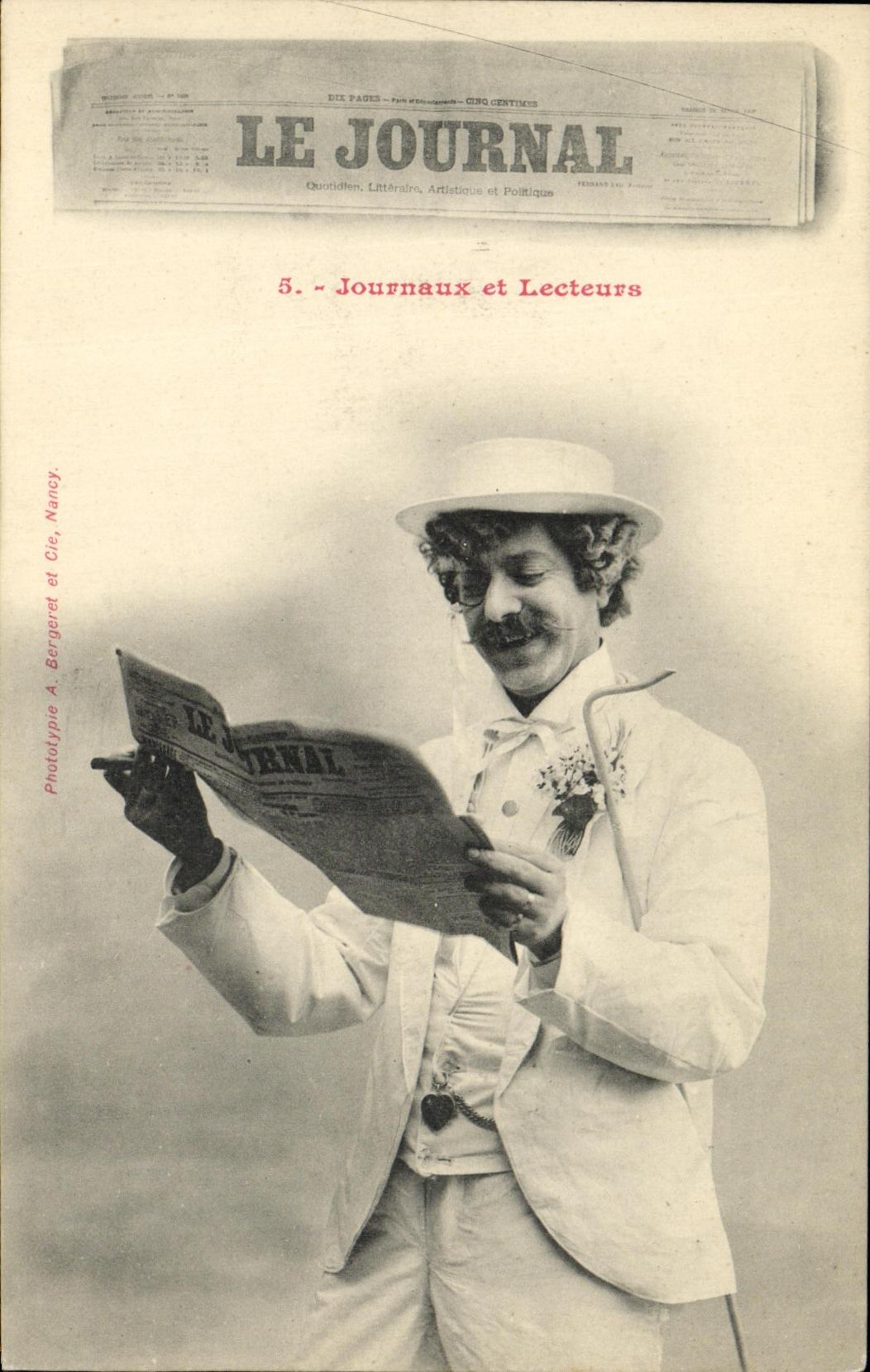 VINTAGE POSTCARD Fantasy Man Newspaper